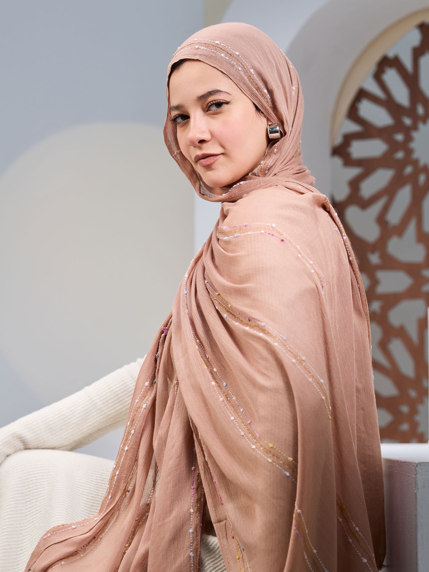 Embroidered cotton light brown