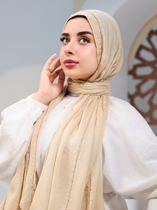 Embroidered cotton Beige