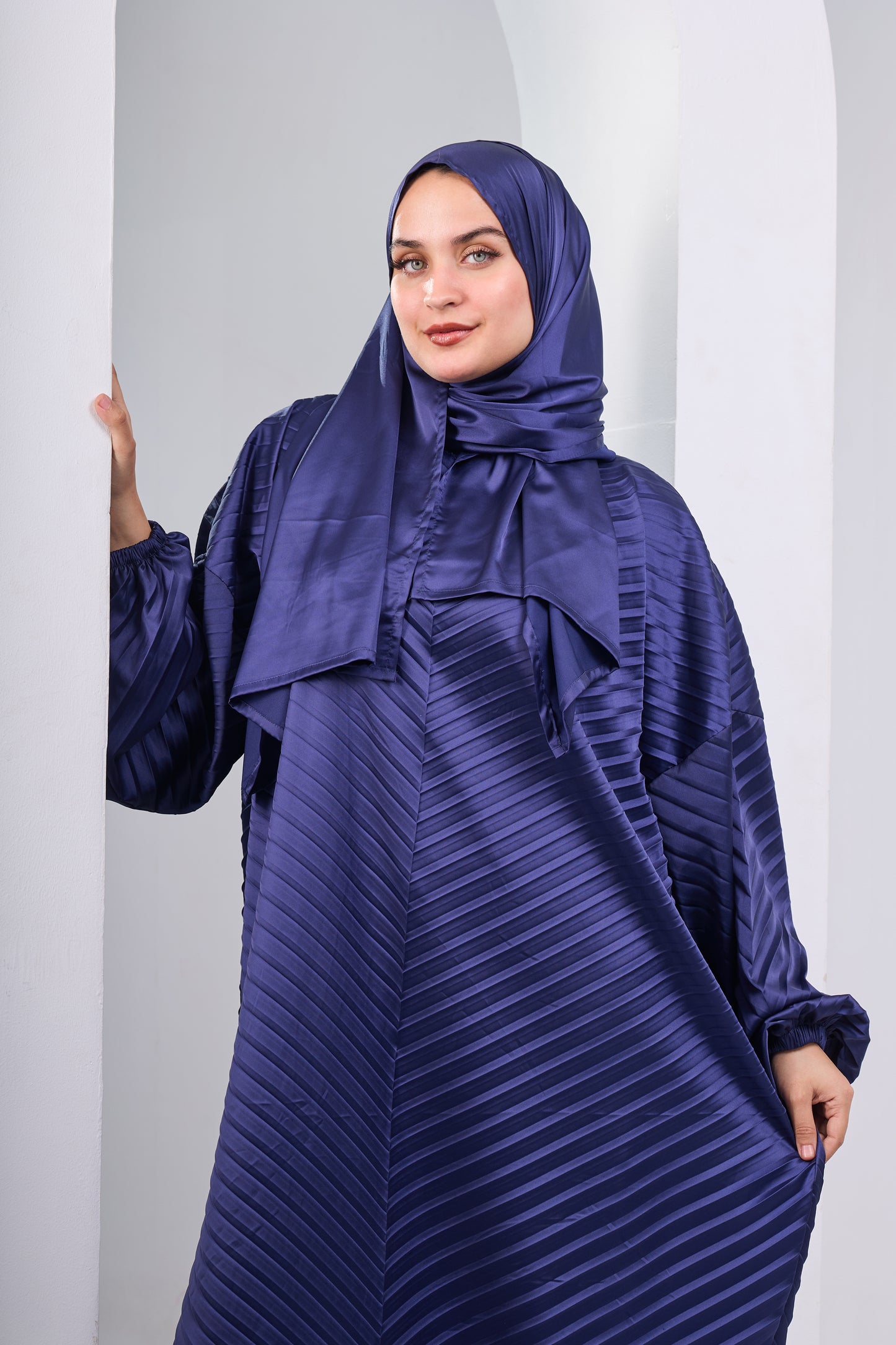 Deep Blue pleated satin