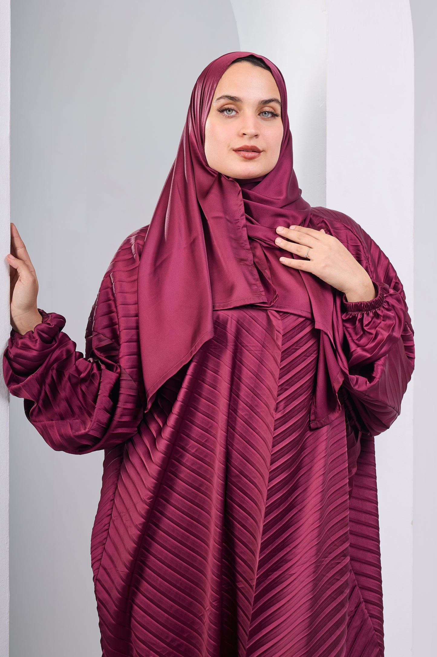 Burgundy Pleated satin