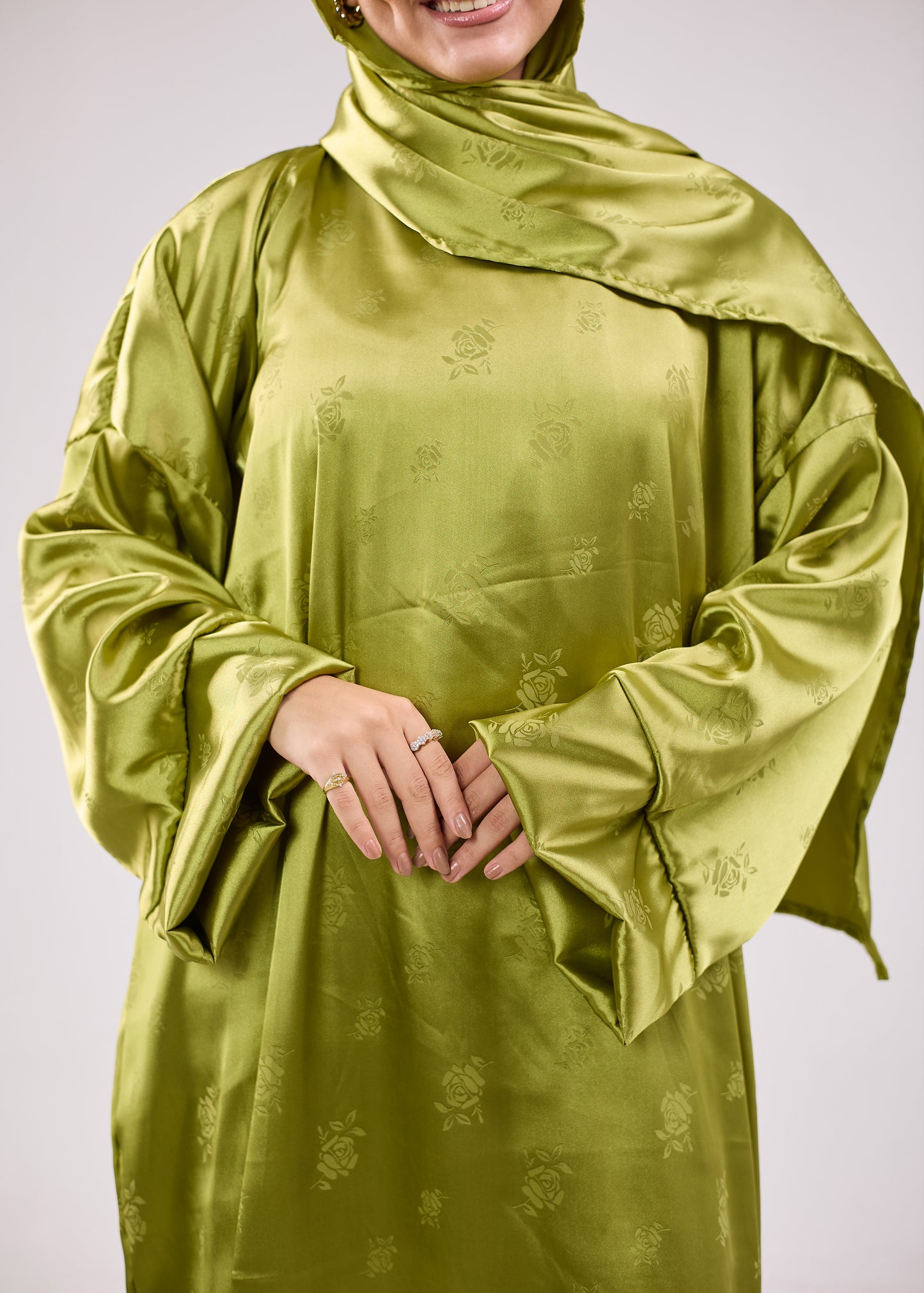 Silk Satin Jacquard Golden Olive