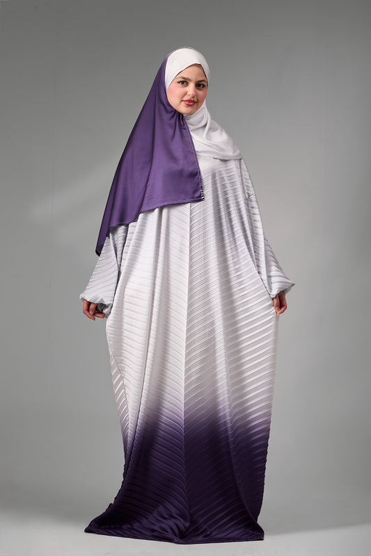 Silver to Deep Purple pleated satin