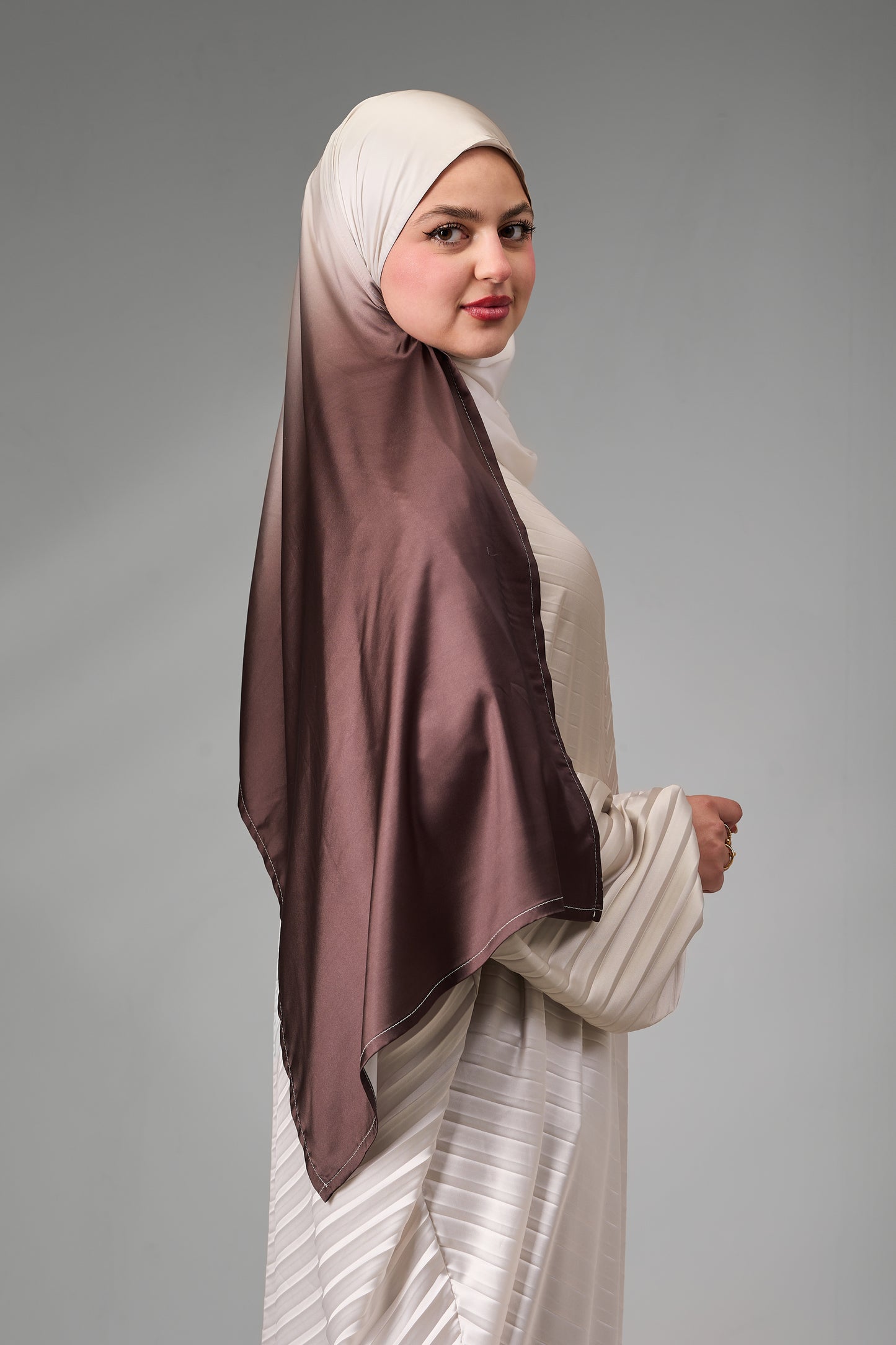 Beige to Brown pleated satin