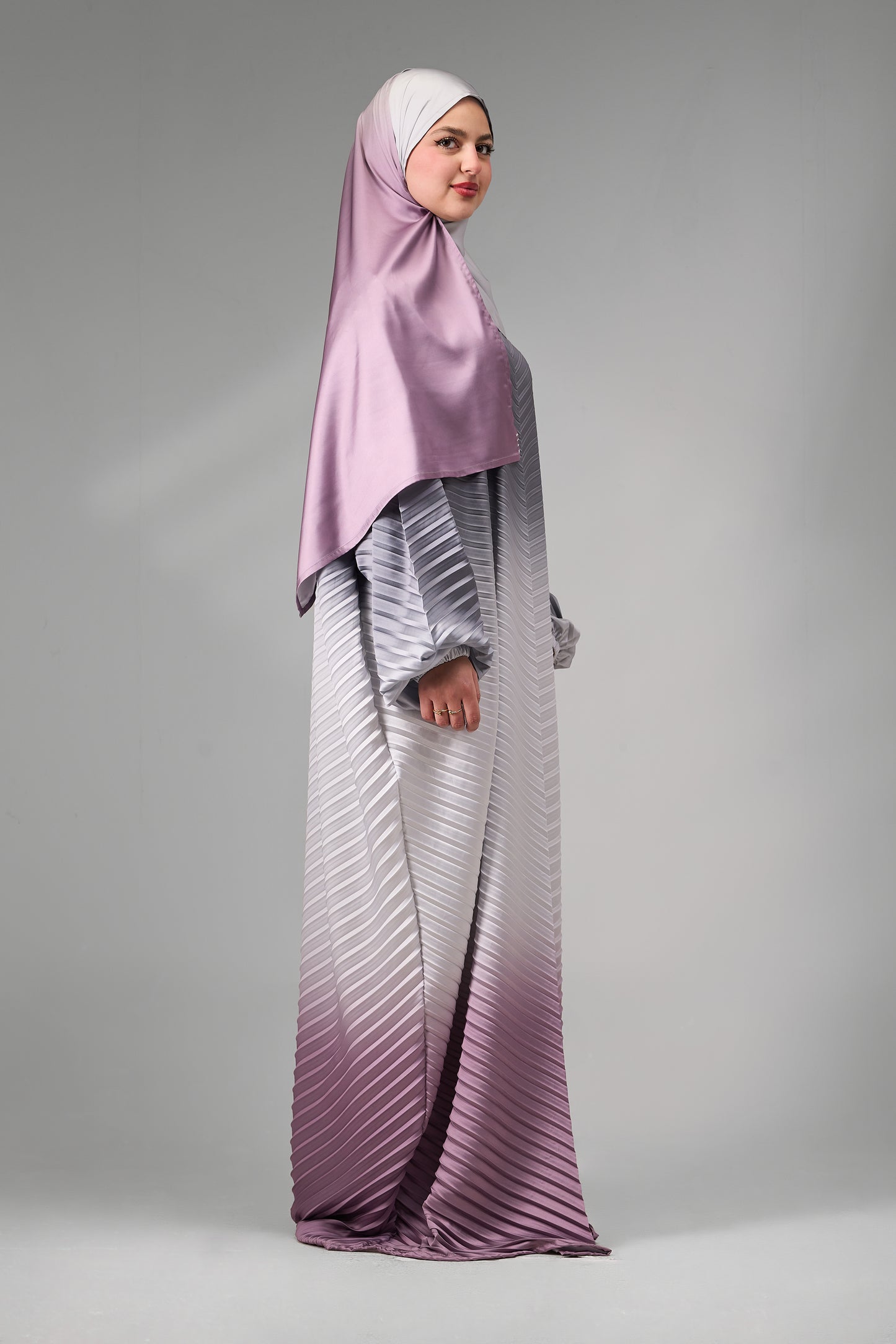 Grey to Dusty Rose pleated satin