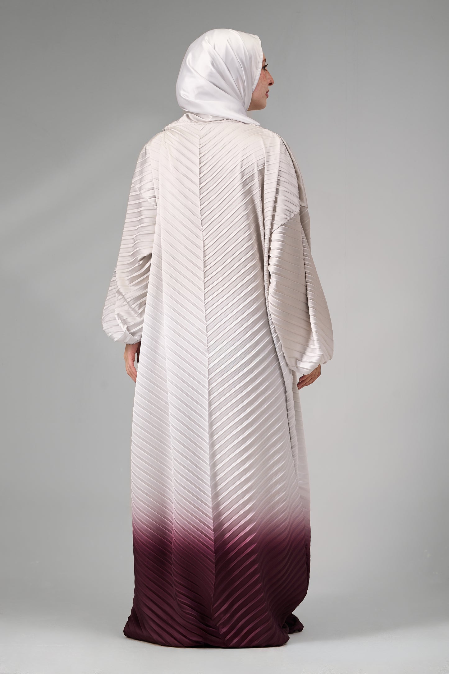 Beige to Maroon pleated satin