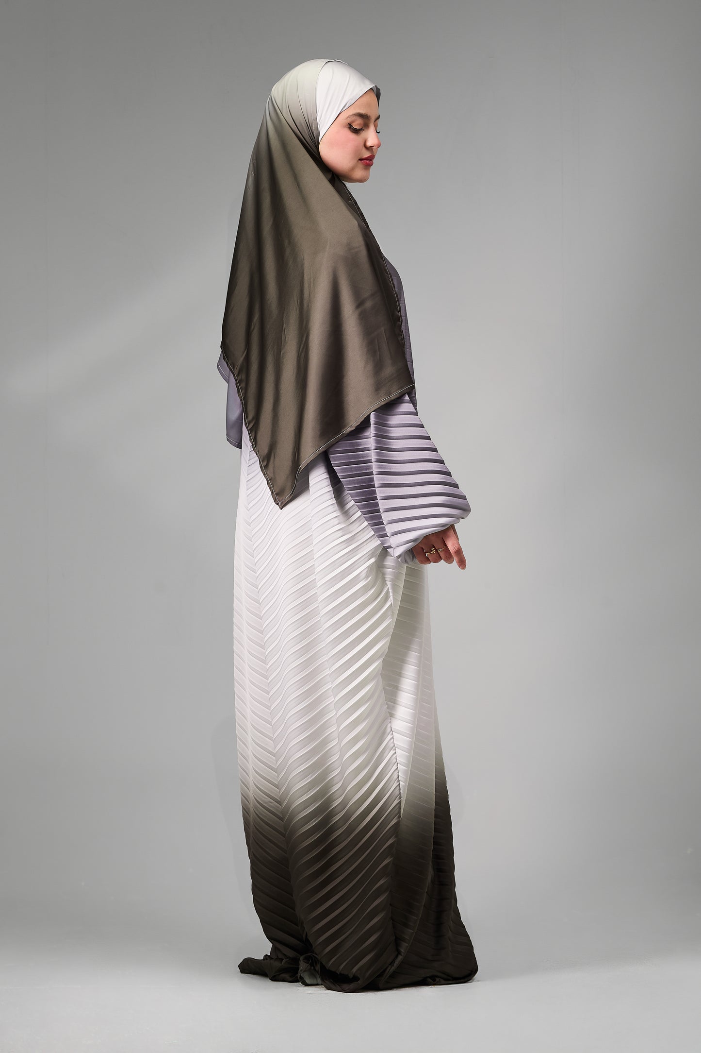 Gray to Dark Olive pleated satin