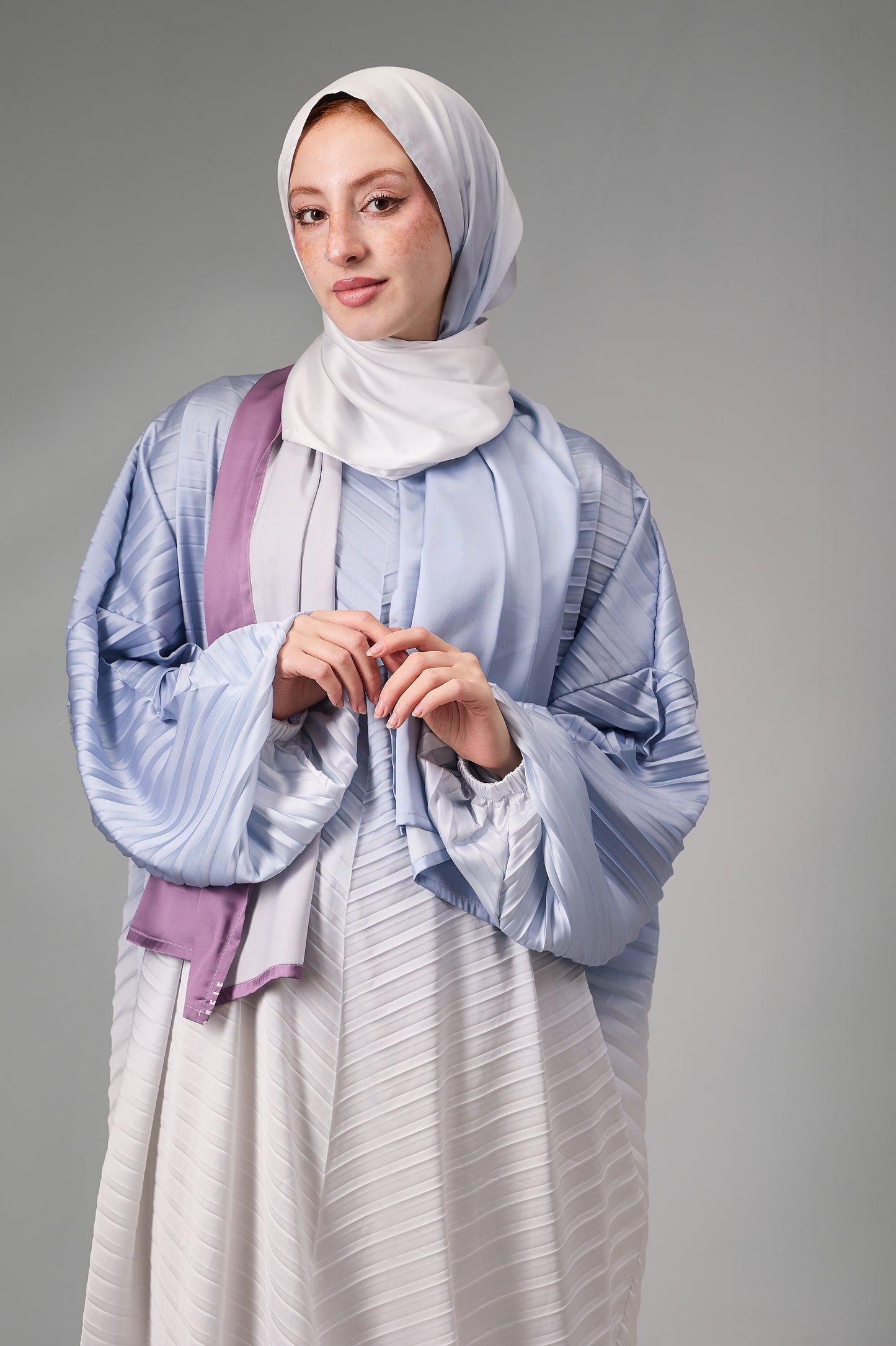 Dusty Blue to Dusty Rose pleated satin