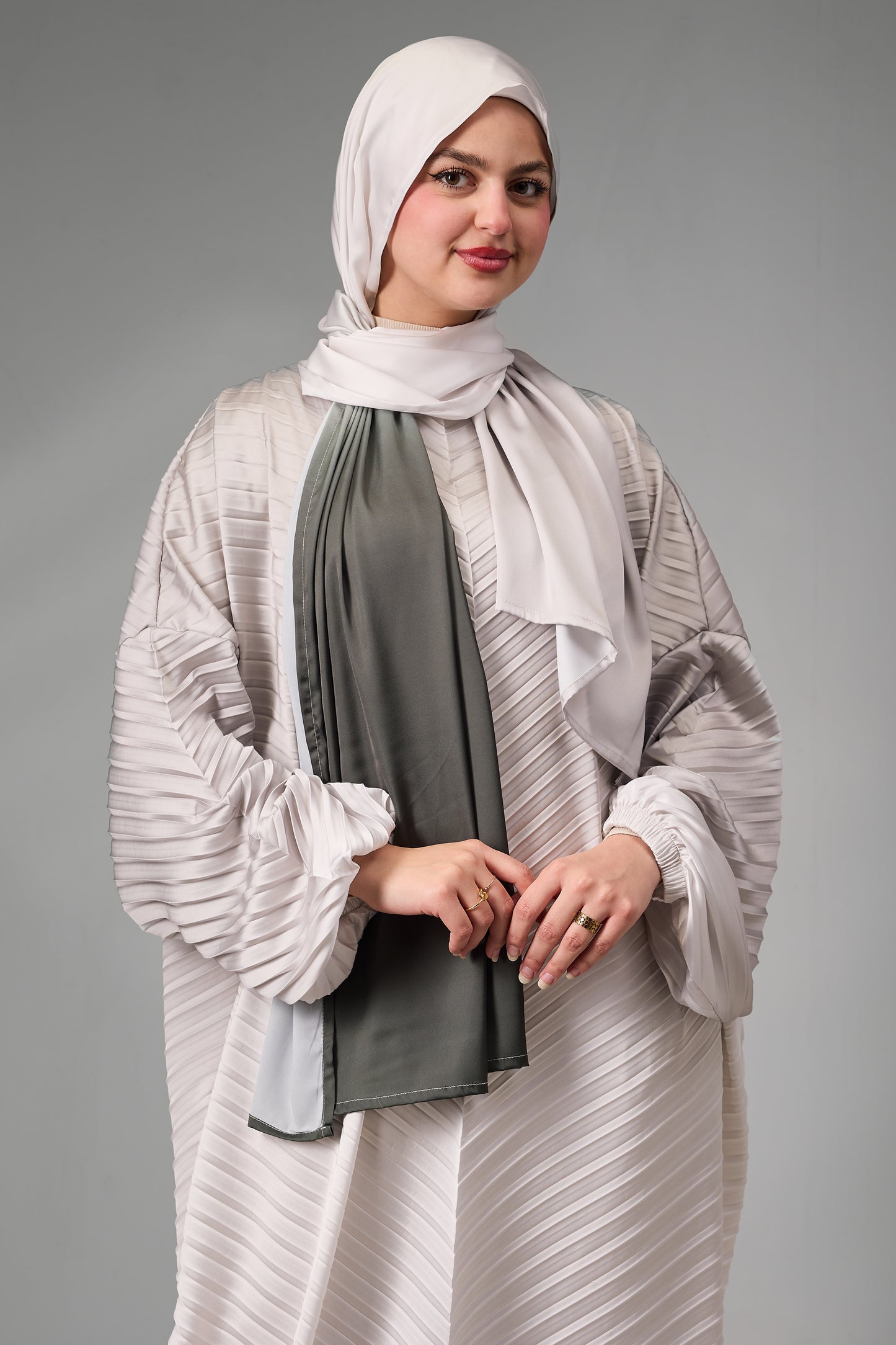 Cream to Dark Olive Pleated satin