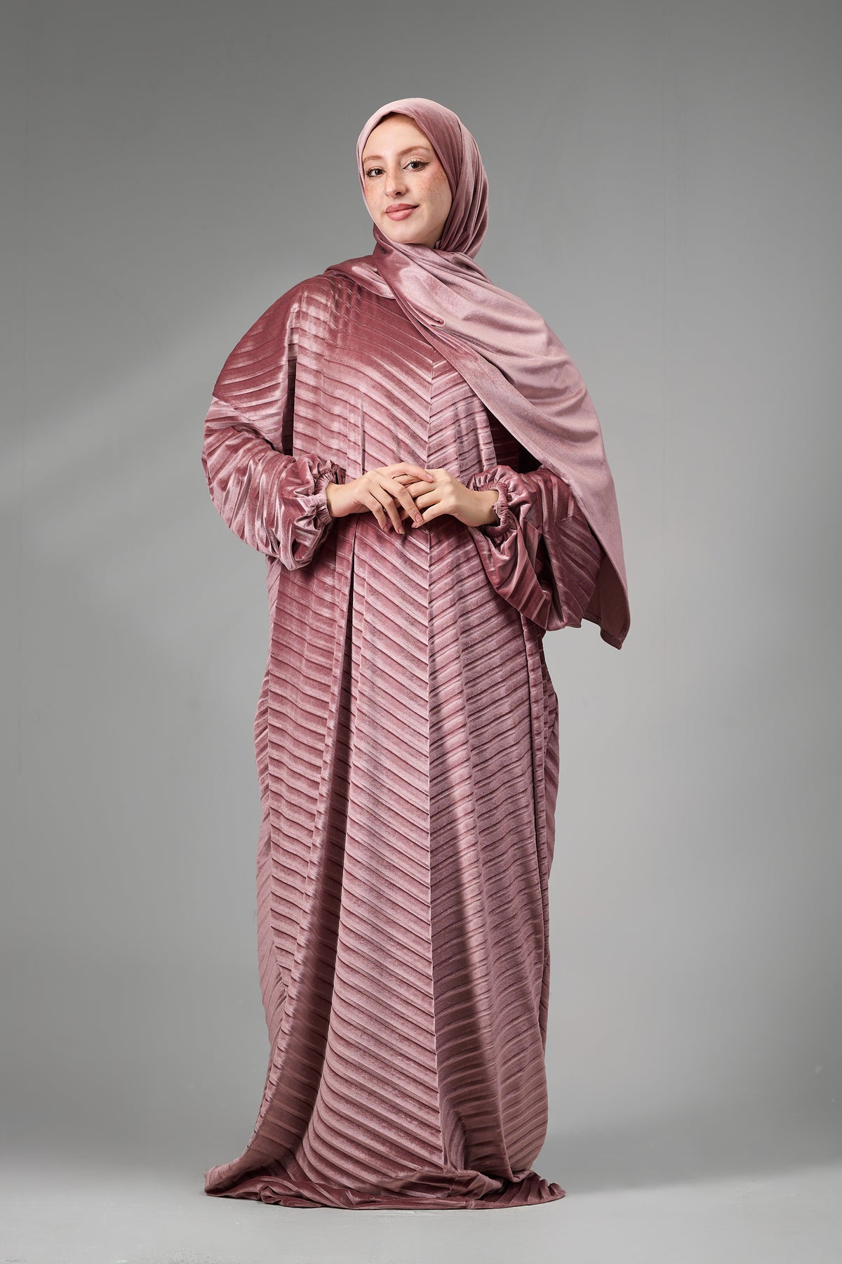 Dusty Rose Velvet Pleated