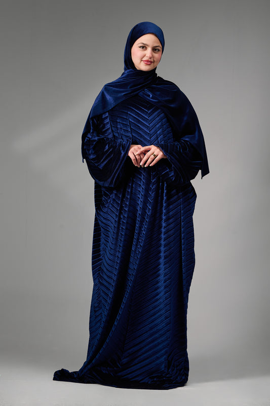 Navy Blue Velvet Pleated