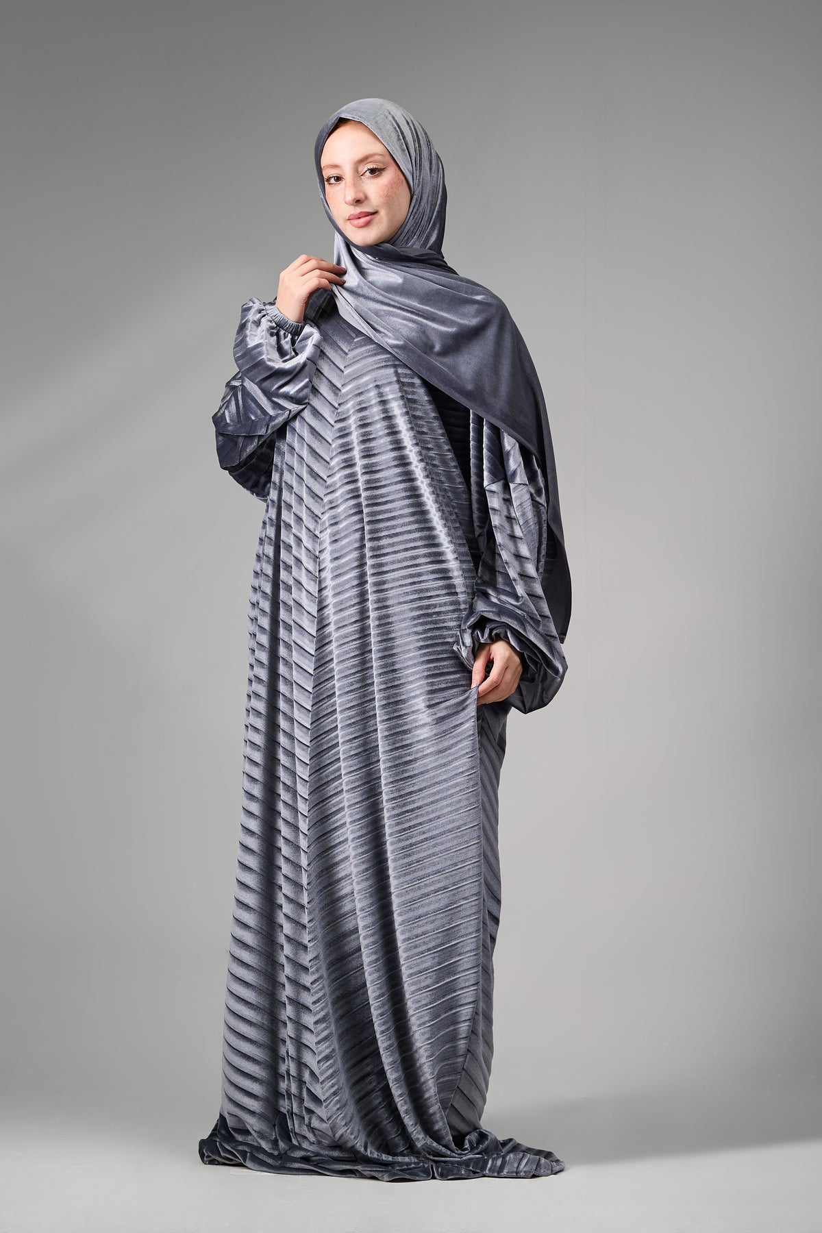 Grey Velvet Pleated