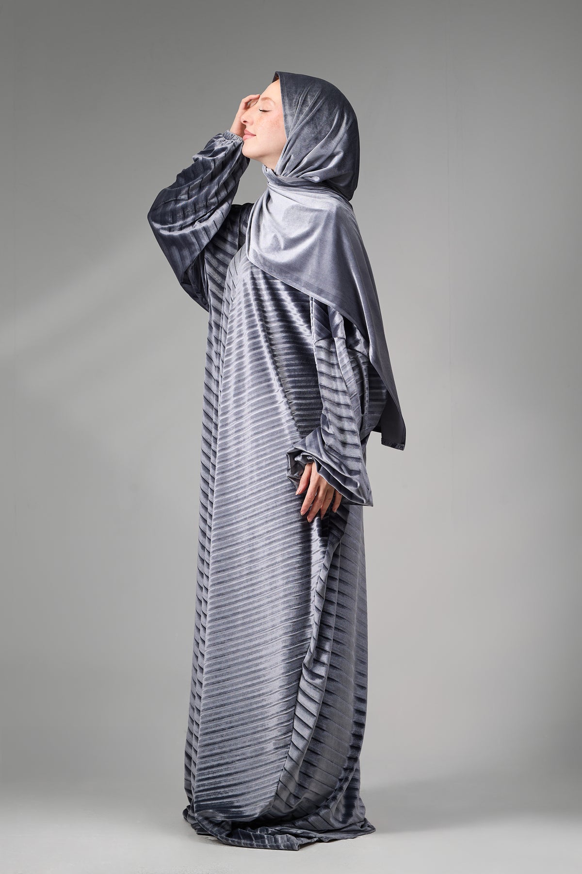 Grey Velvet Pleated