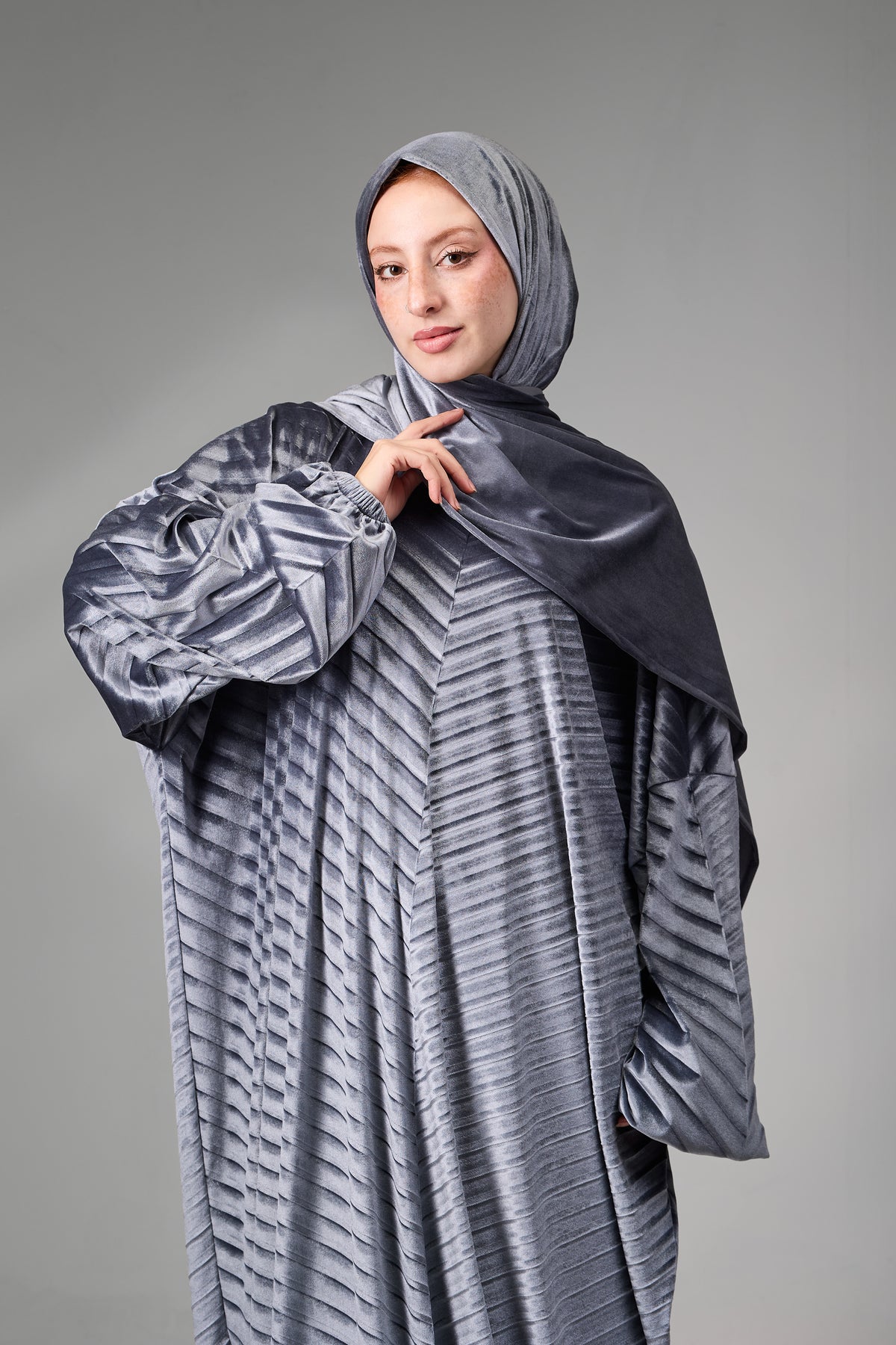Grey Velvet Pleated