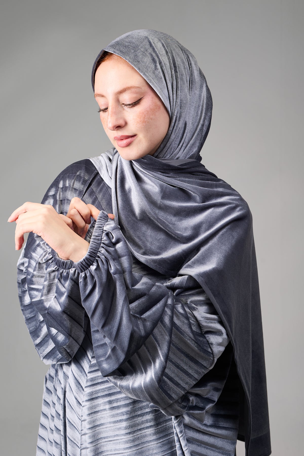 Grey Velvet Pleated