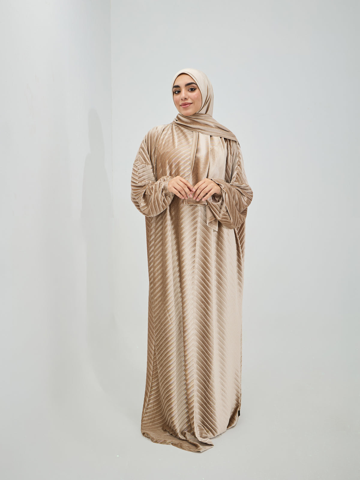Sand Beige Velvet Pleated