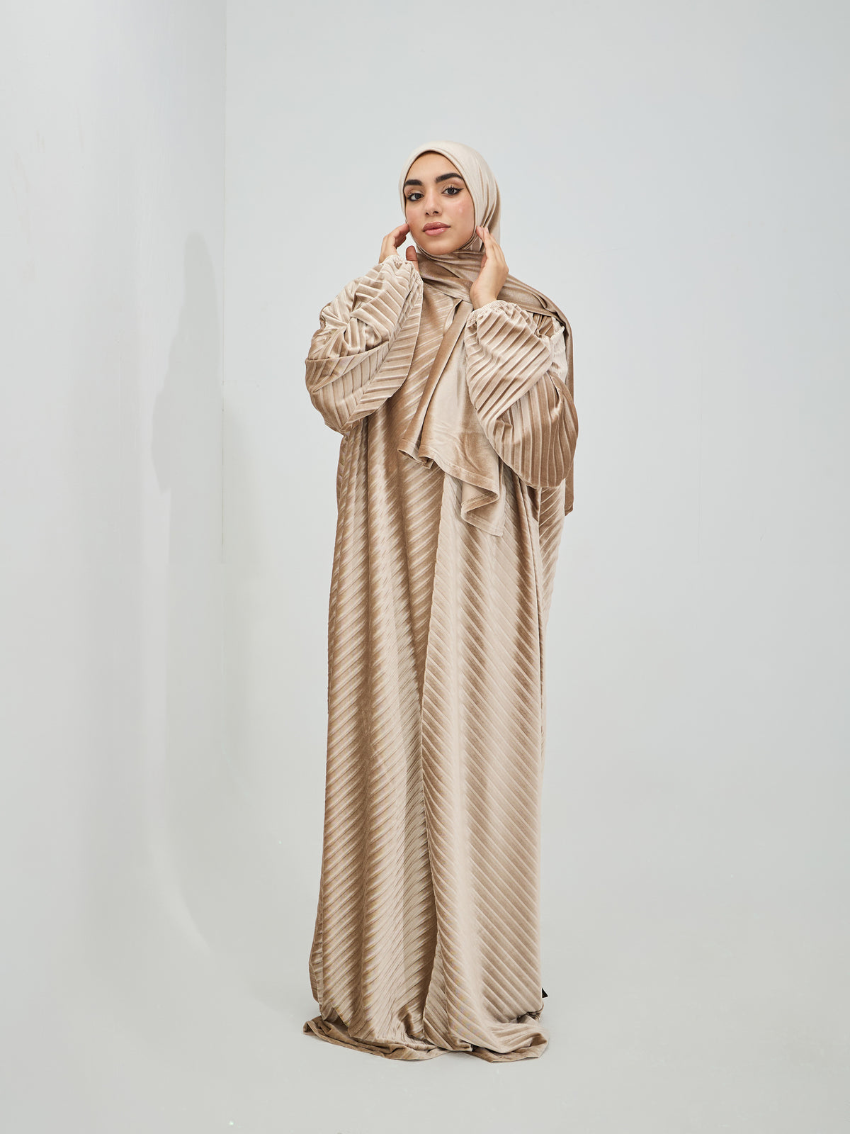 Sand Beige Velvet Pleated