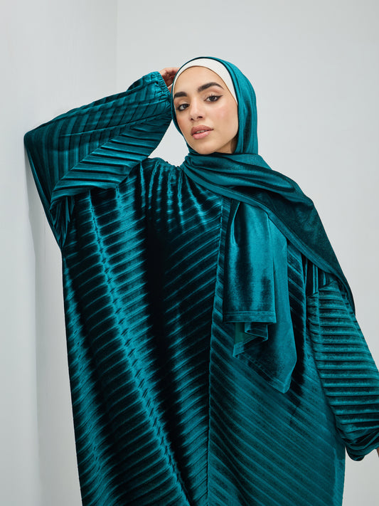 Teal Velvet Pleated