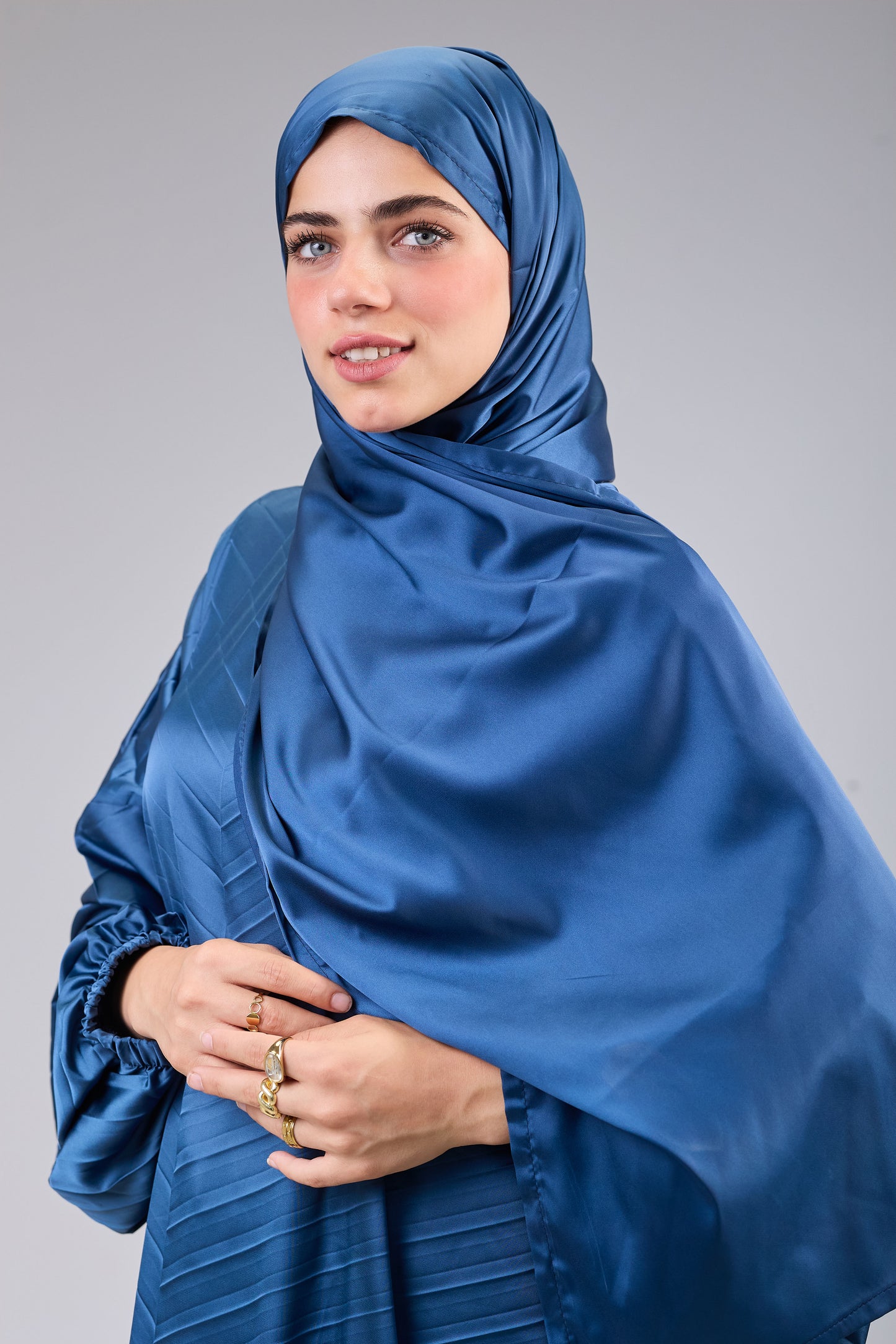 Navy Blue pleated satin