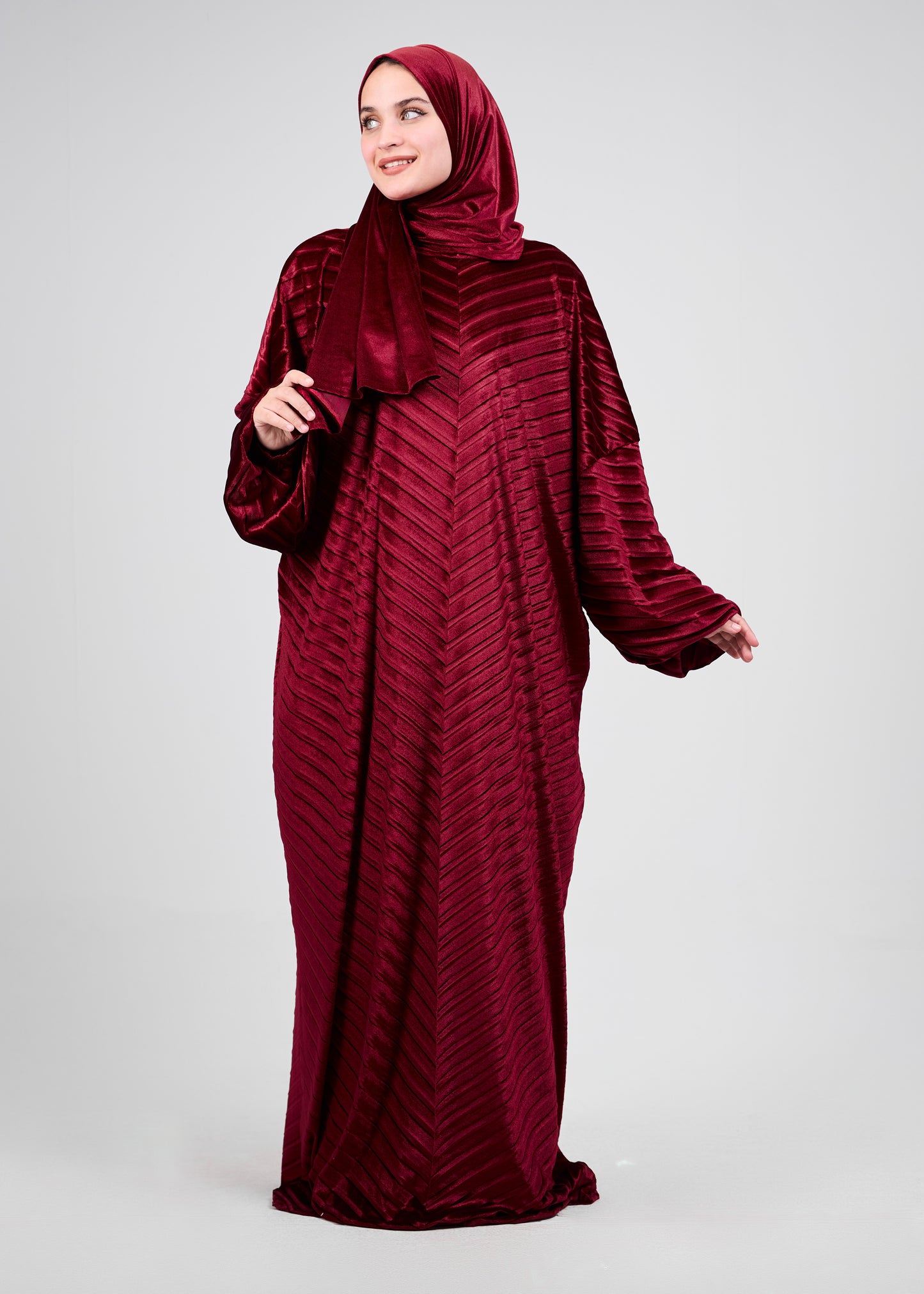 Maroon Velvet Pleated