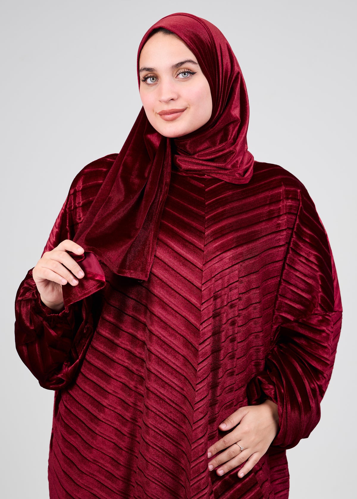 Maroon Velvet Pleated