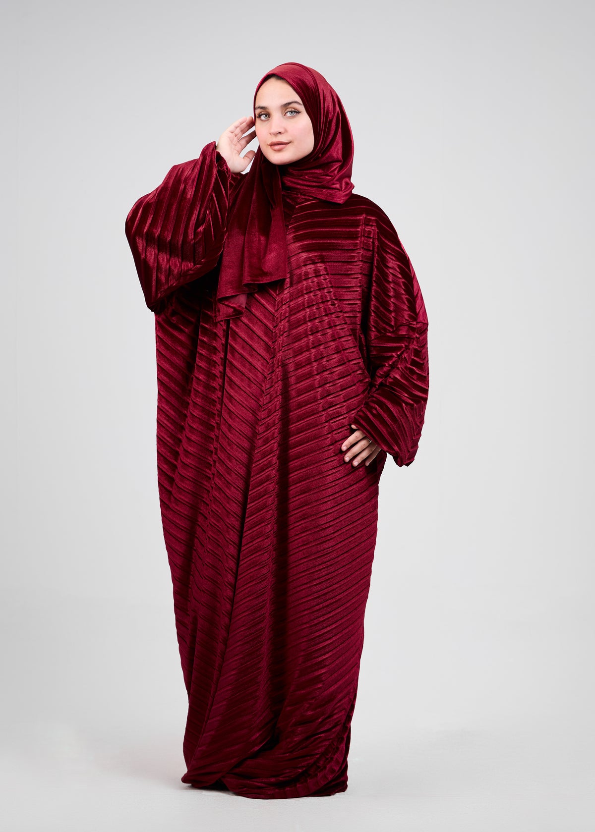 Maroon Velvet Pleated