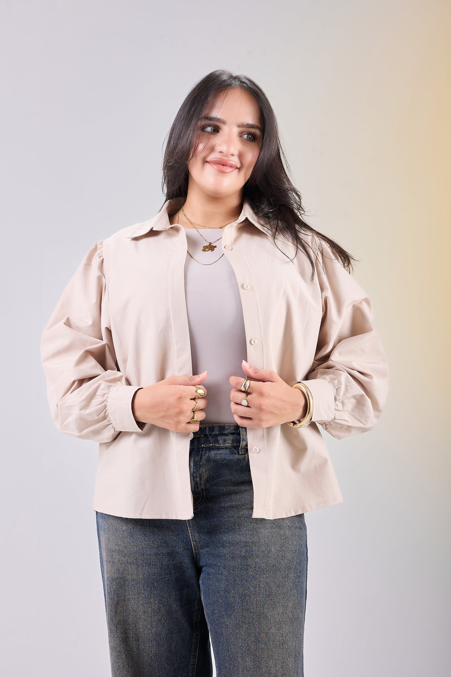 Puff Sleeve Poplin Shirt