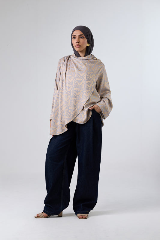 Luminous Draped Jacquard Blouse