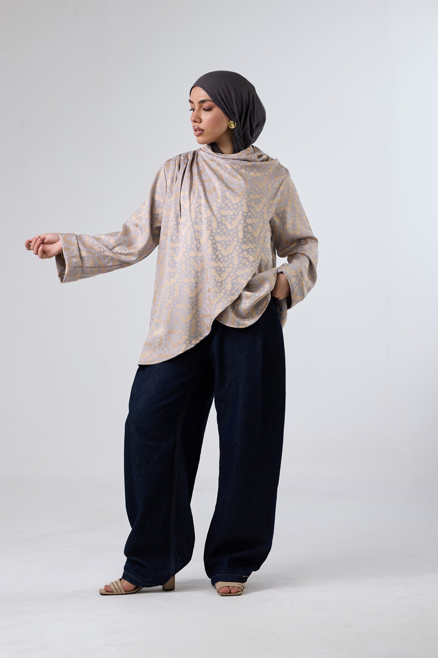 Luminous Draped Jacquard Blouse