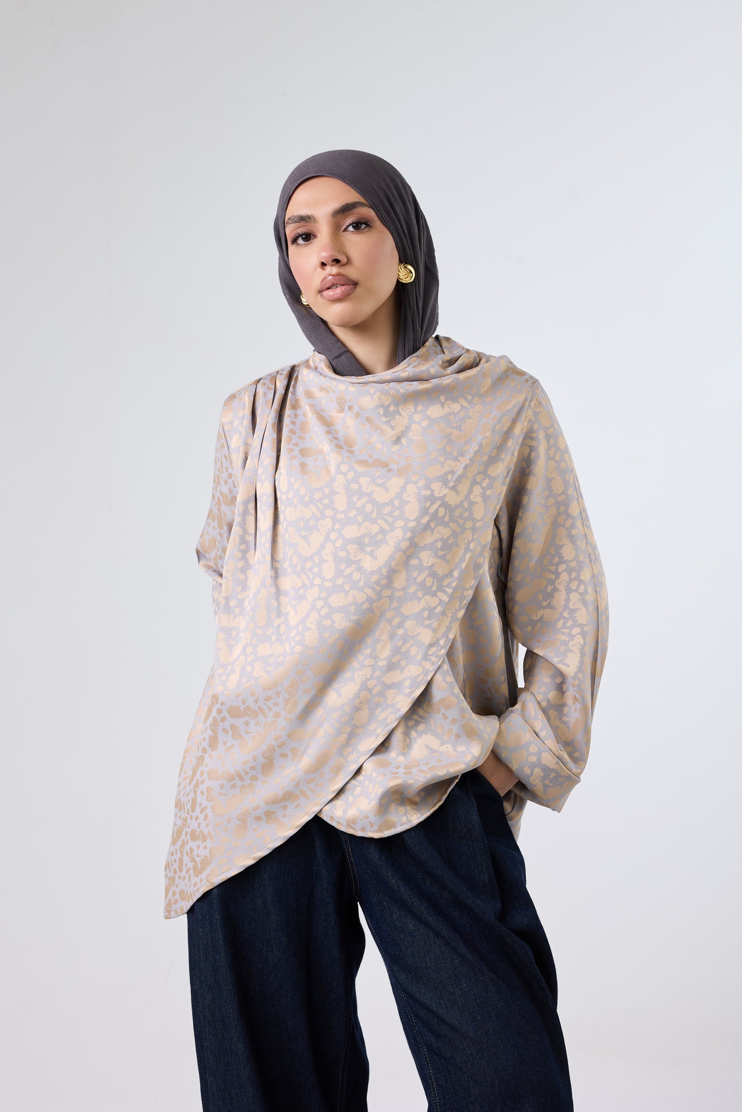 Luminous Draped Jacquard Blouse