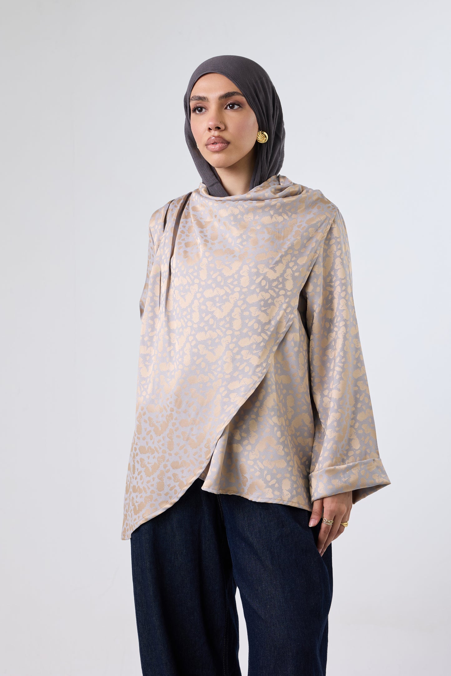 Luminous Draped Jacquard Blouse