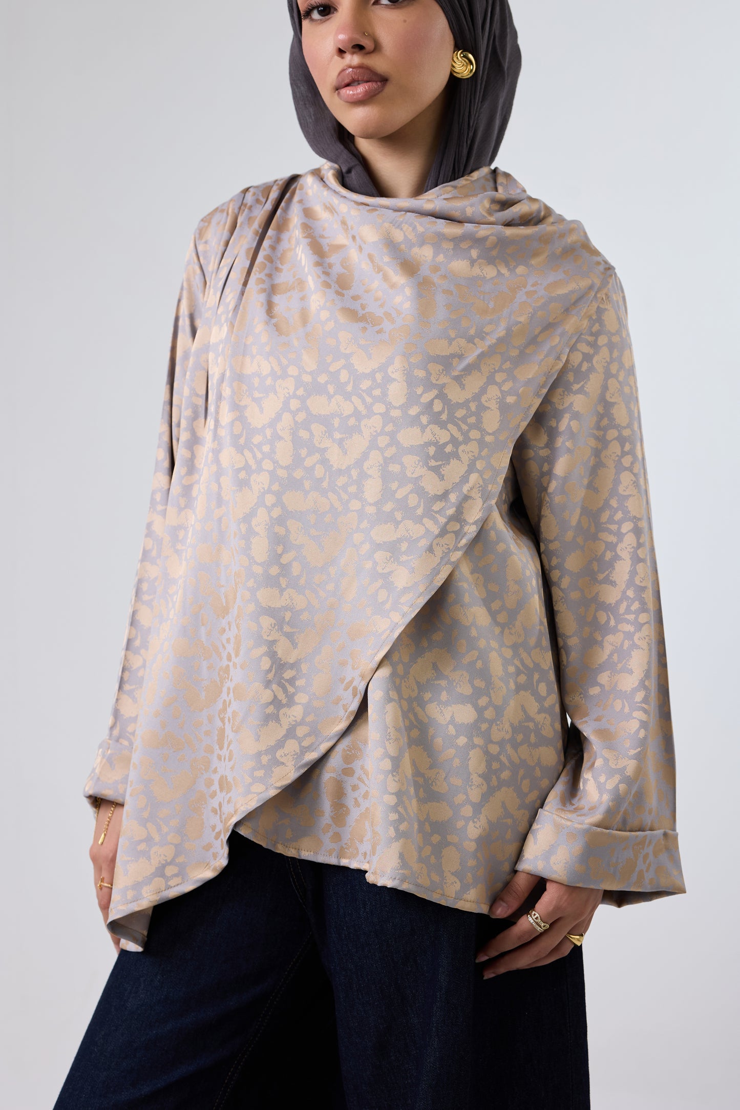 Luminous Draped Jacquard Blouse