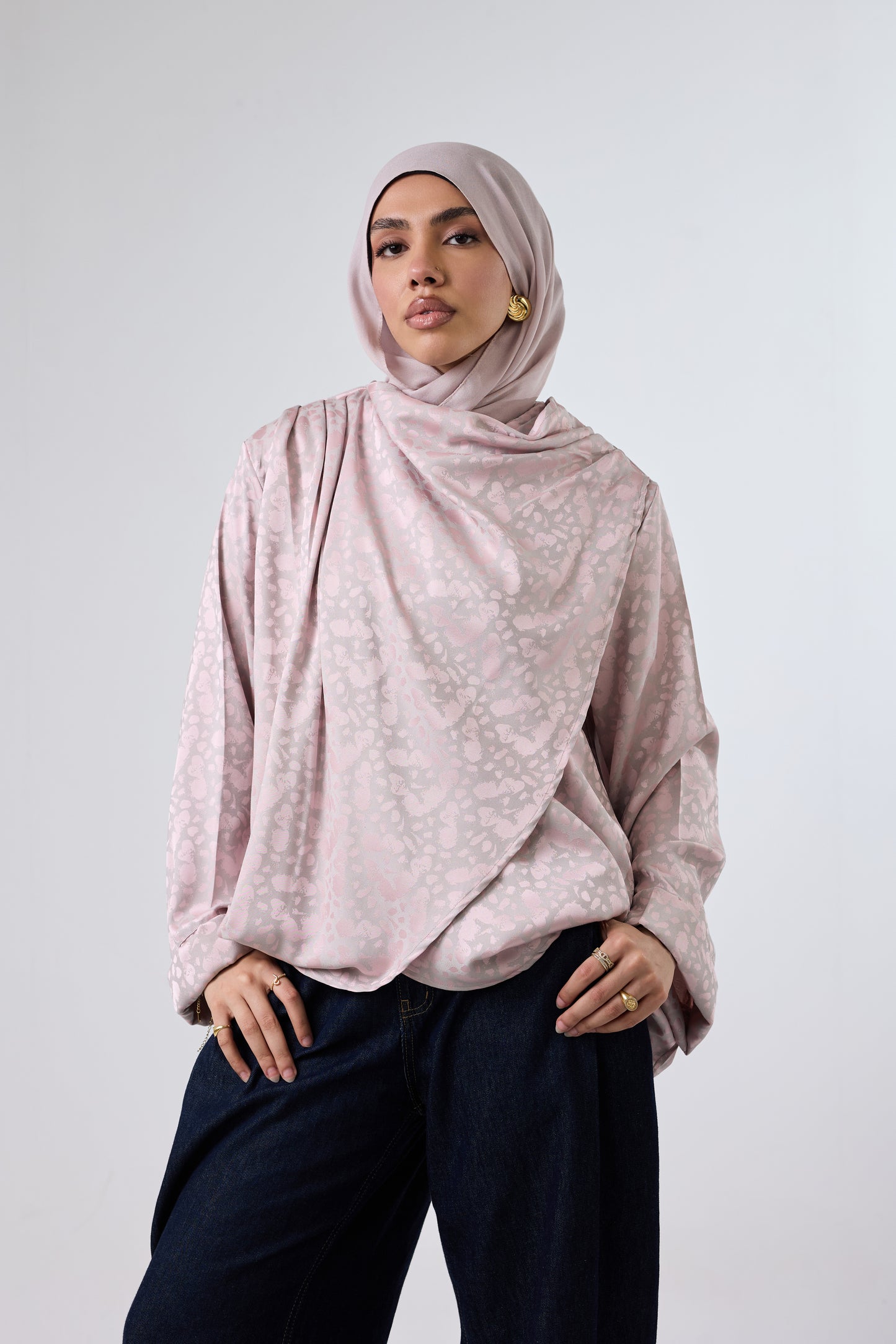 Luminous Draped Jacquard Blouse