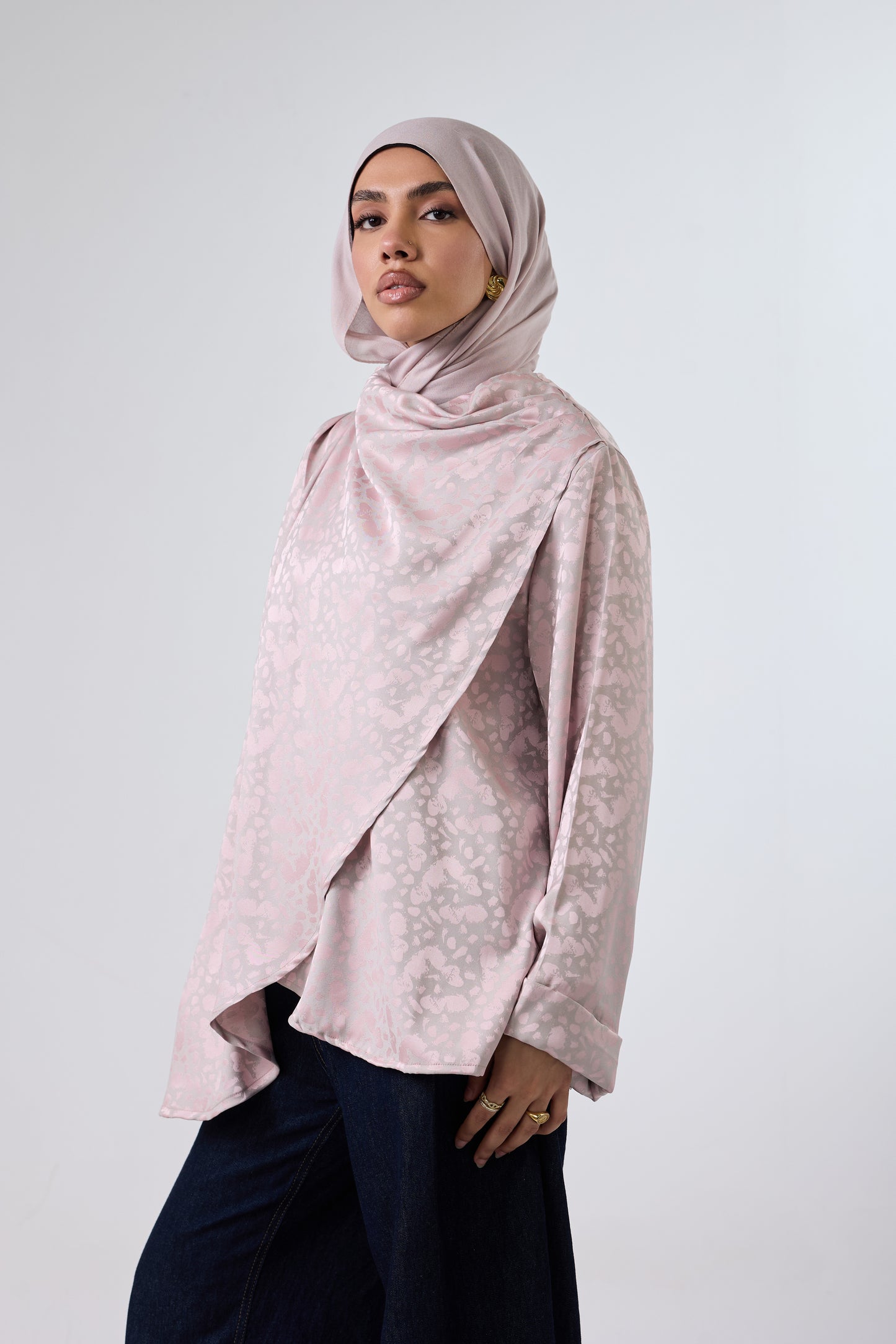 Luminous Draped Jacquard Blouse