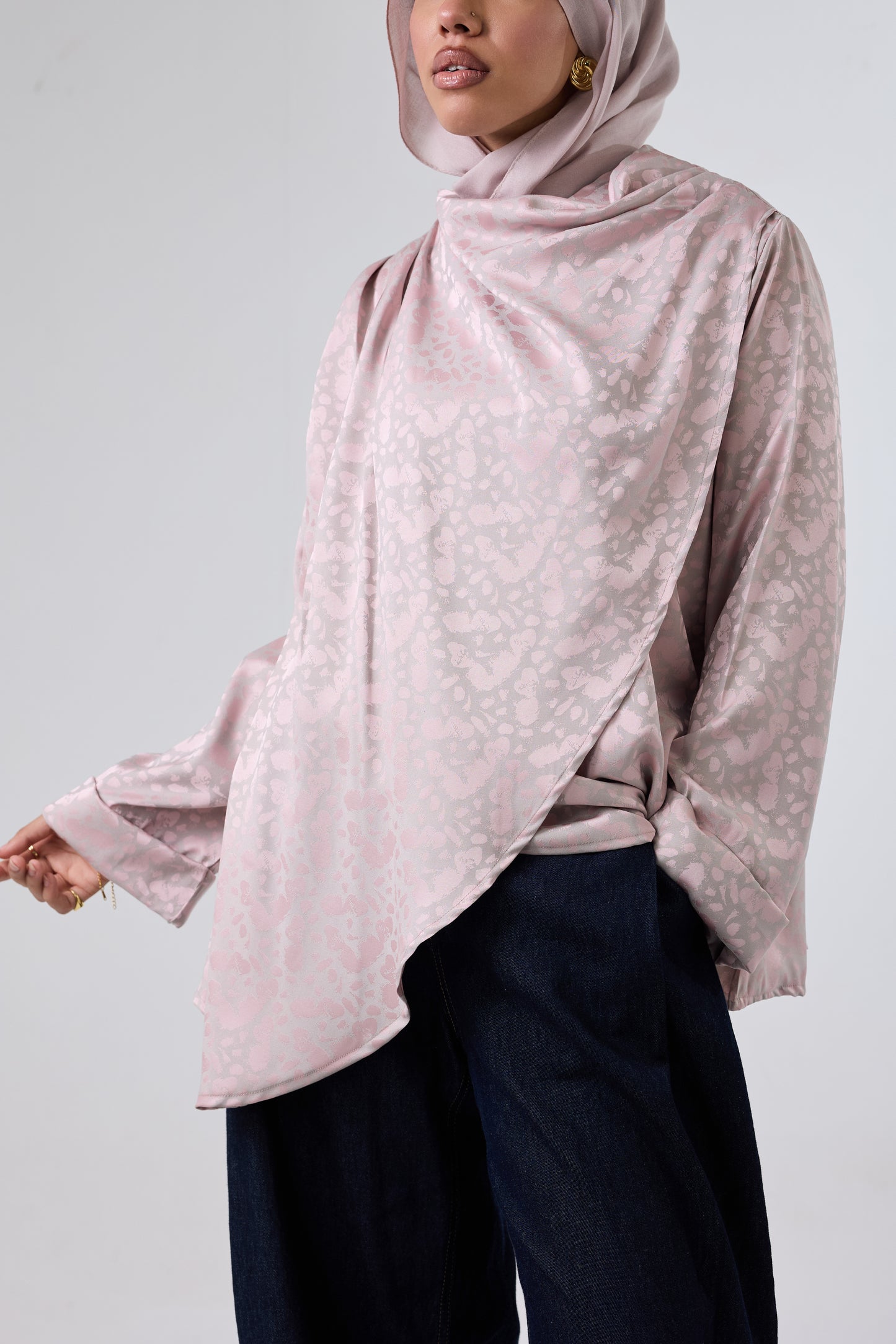 Luminous Draped Jacquard Blouse