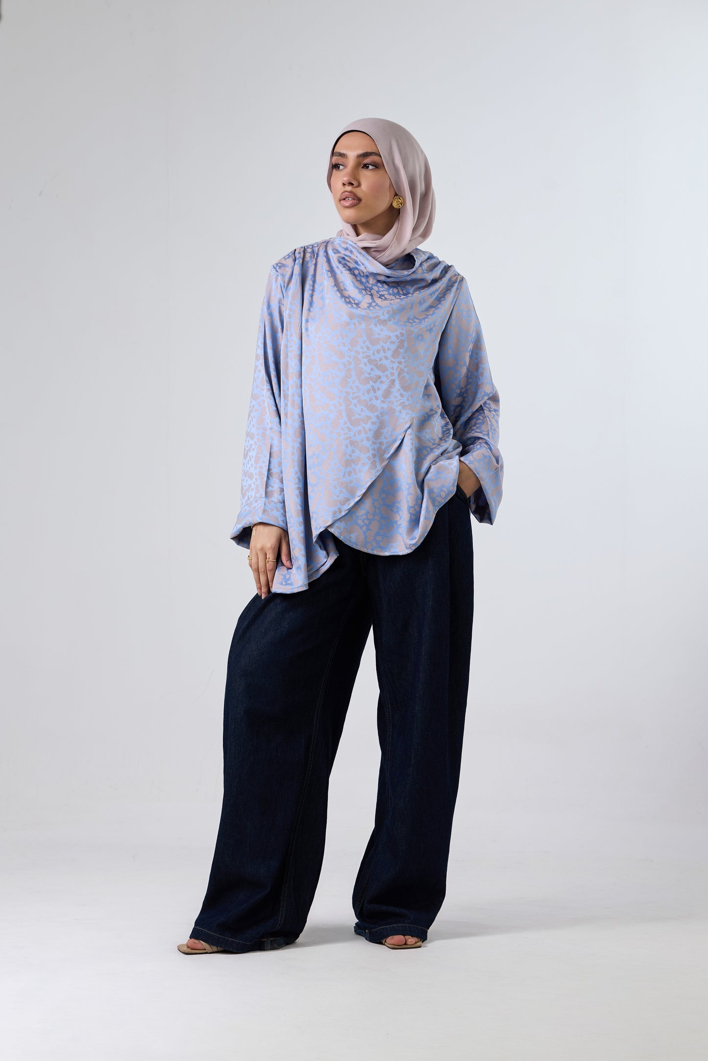 Luminous Draped Jacquard Blouse