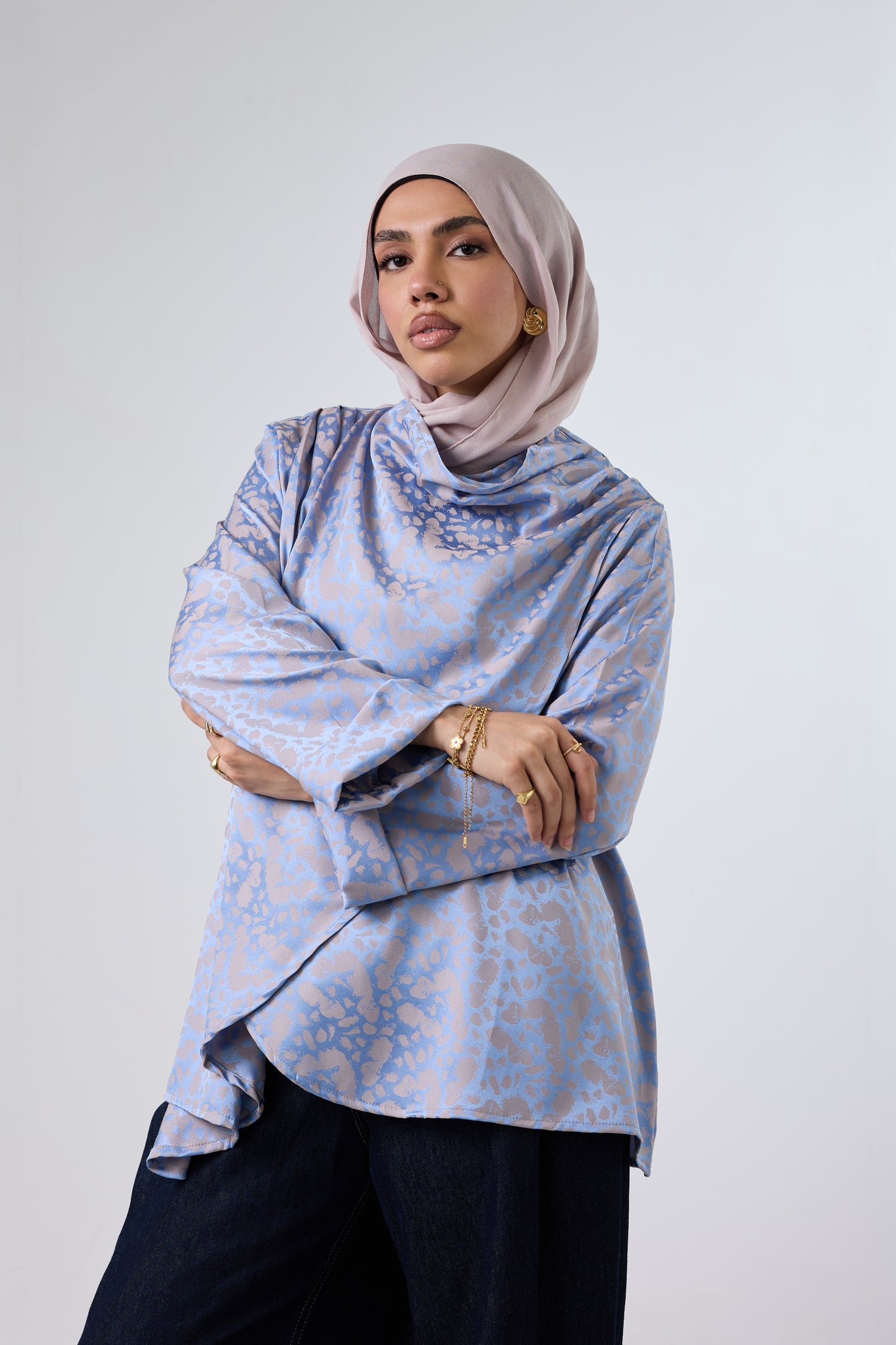 Luminous Draped Jacquard Blouse