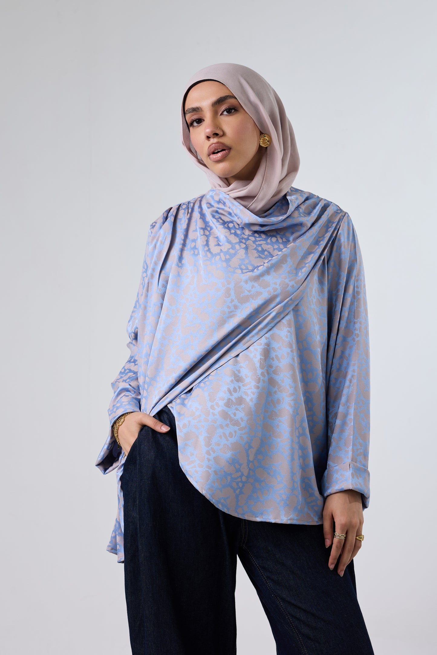 Luminous Draped Jacquard Blouse