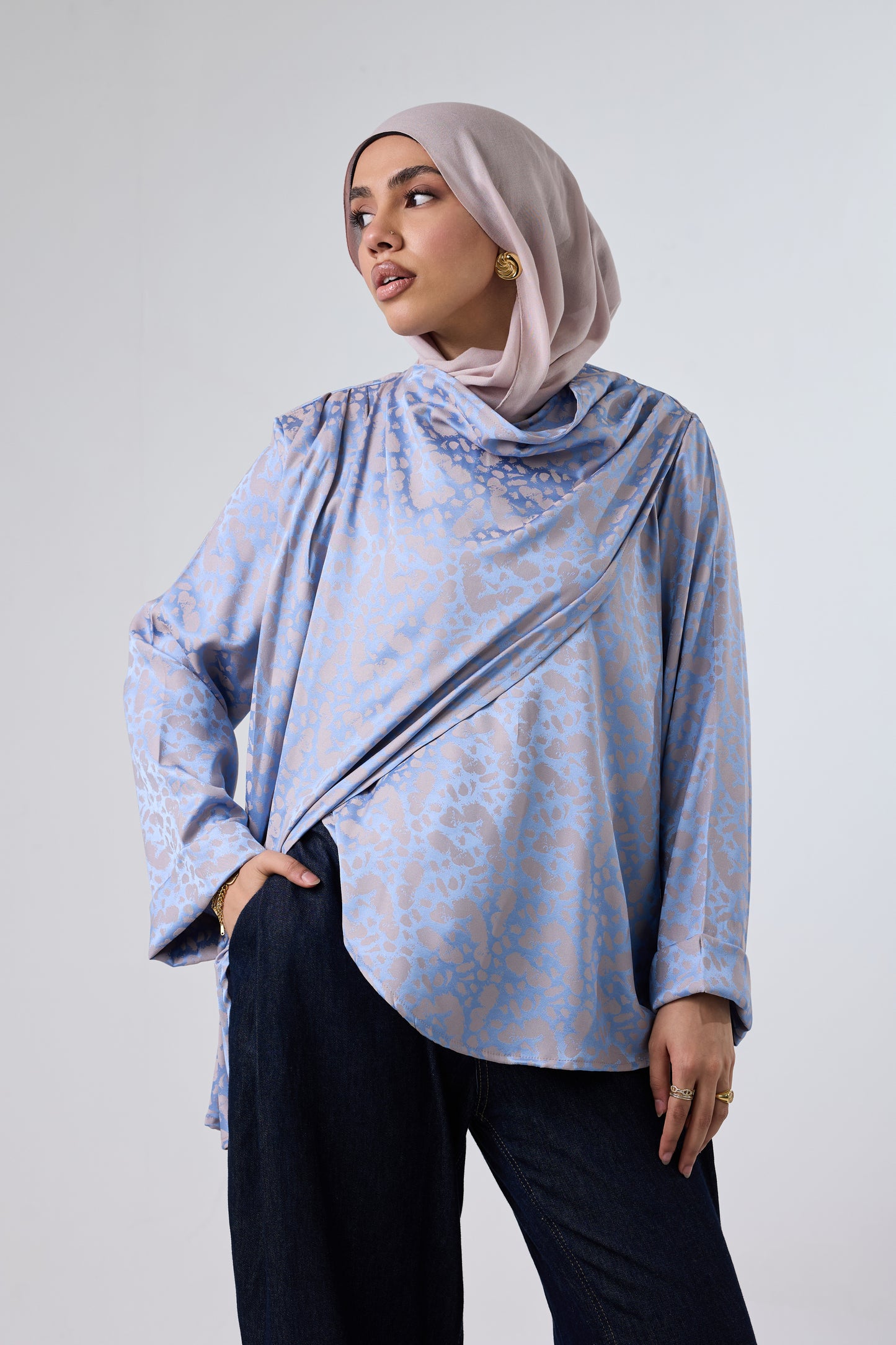 Luminous Draped Jacquard Blouse