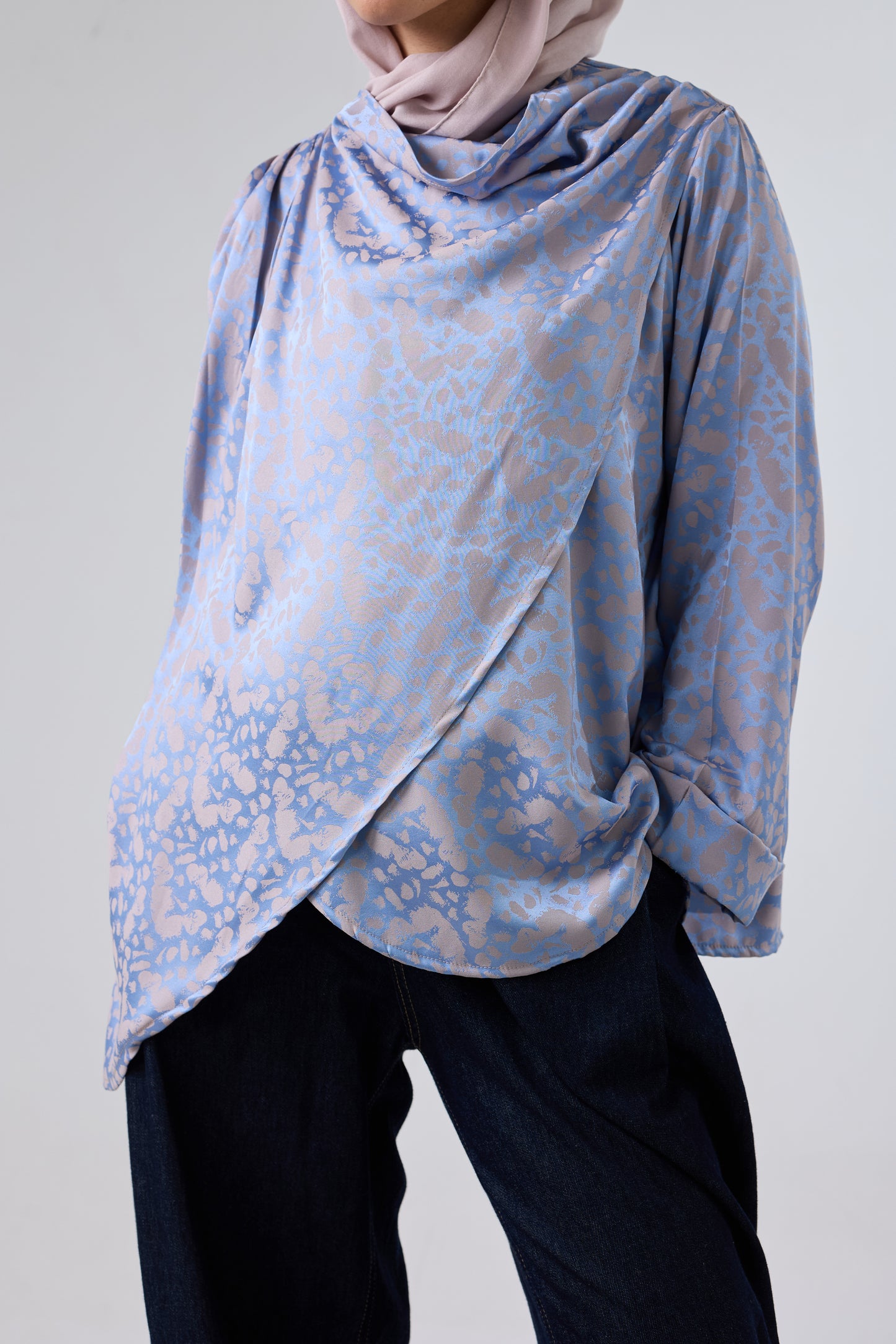 Luminous Draped Jacquard Blouse