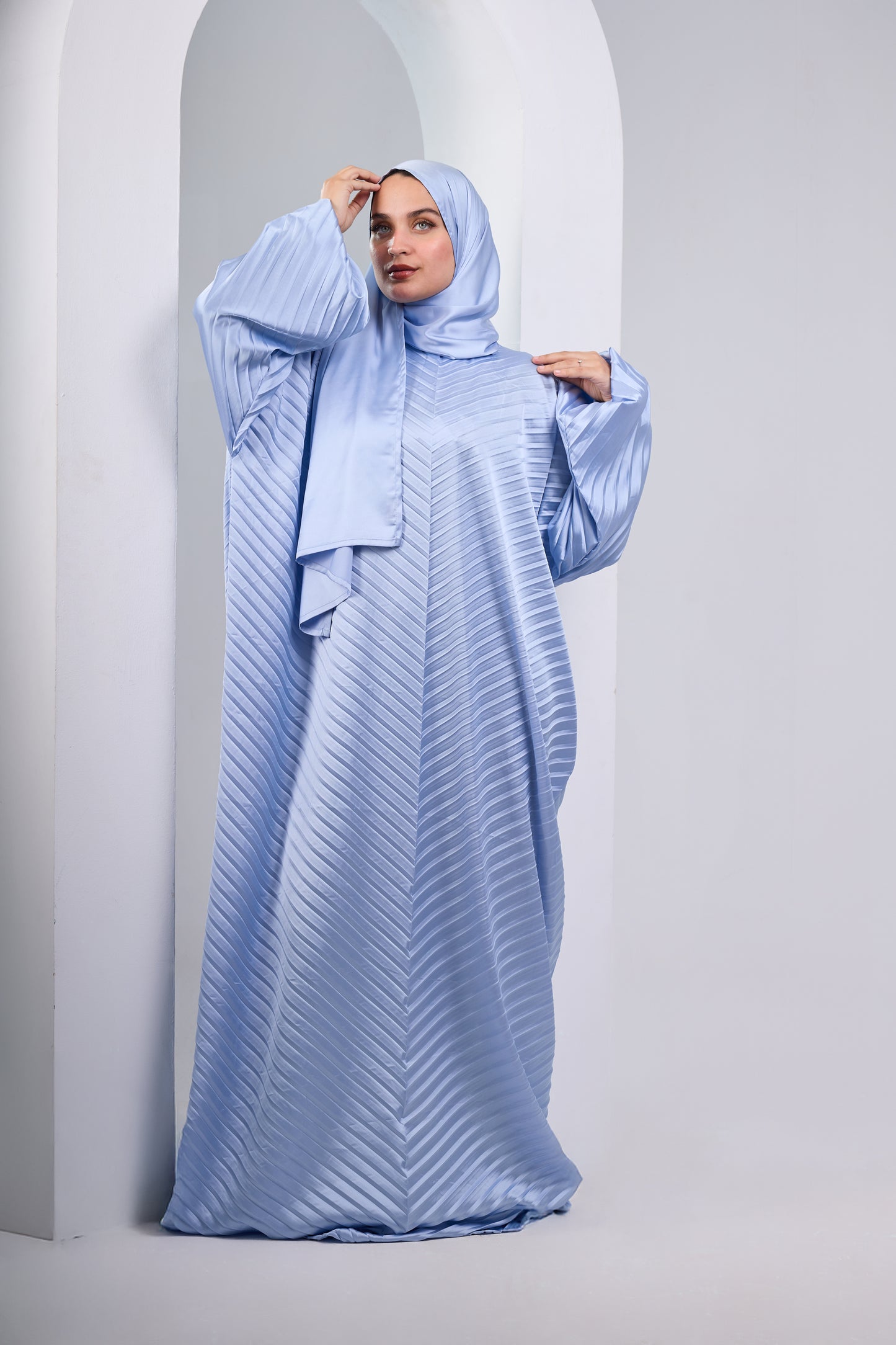 Sky Blue pleated satin