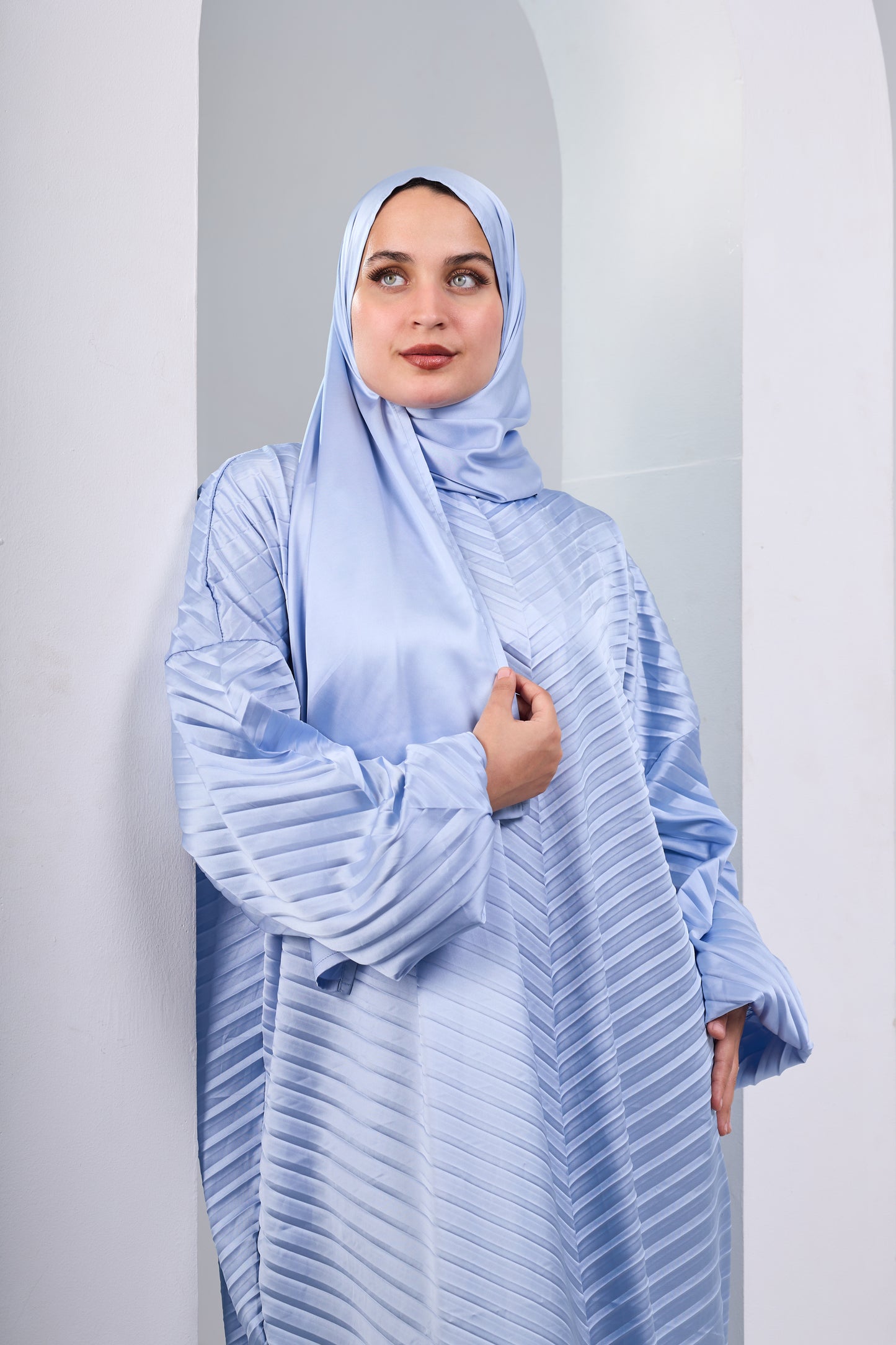 Sky Blue pleated satin