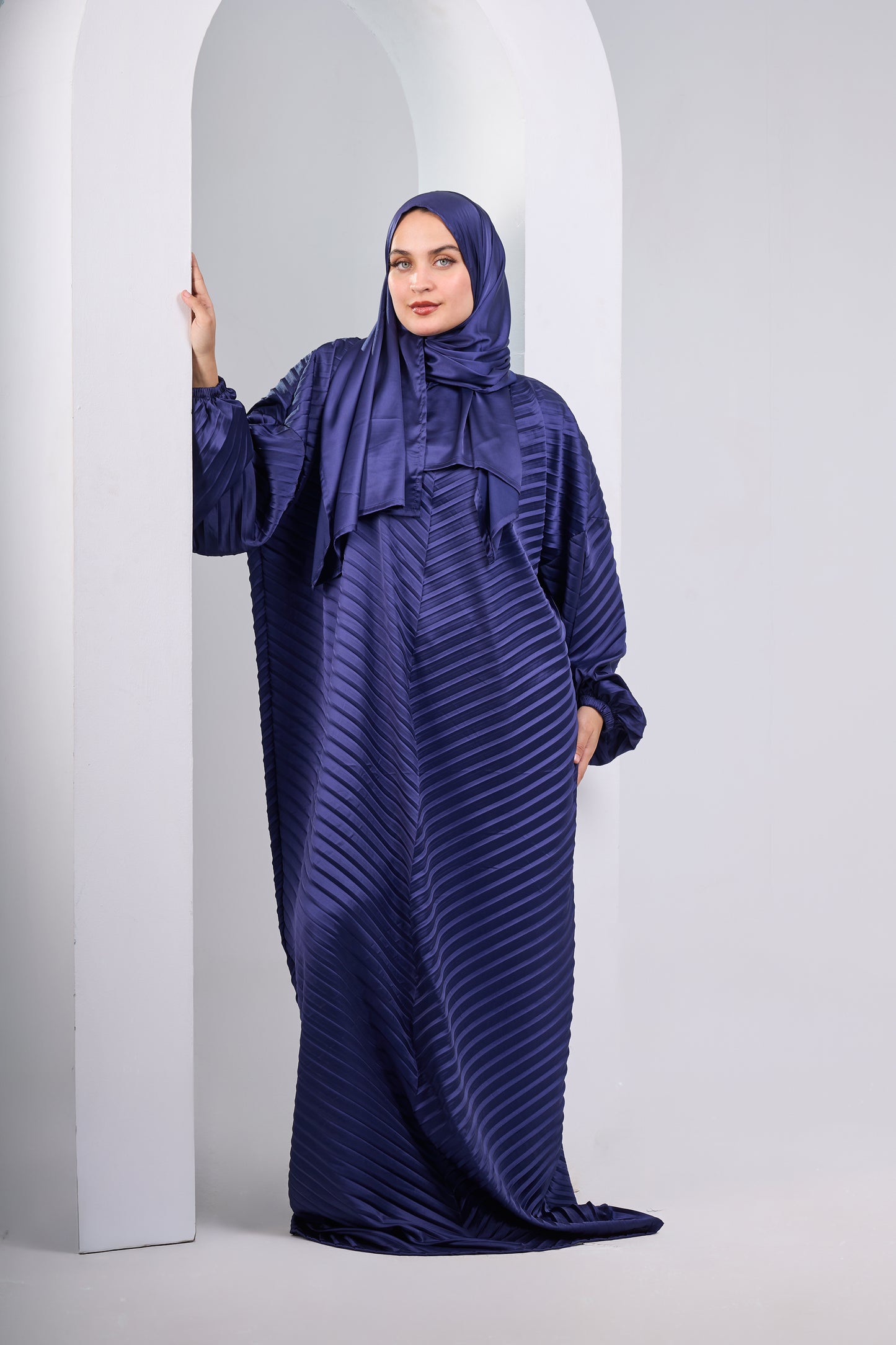 Deep Blue pleated satin