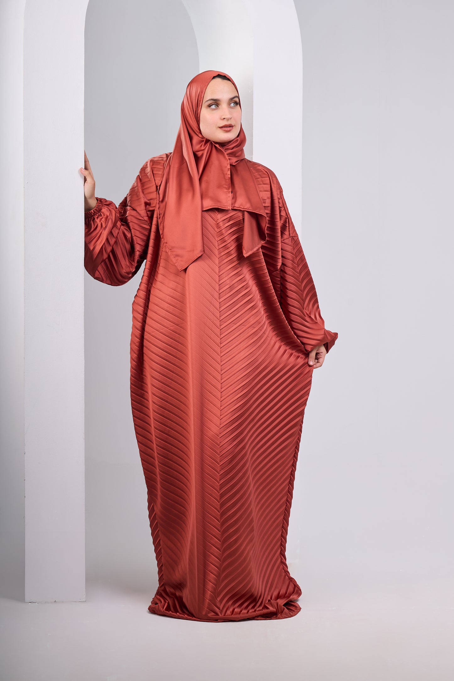 Burnt Orange pleated satin