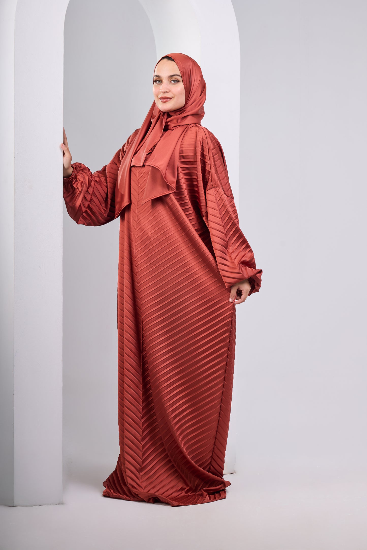 Burnt Orange pleated satin