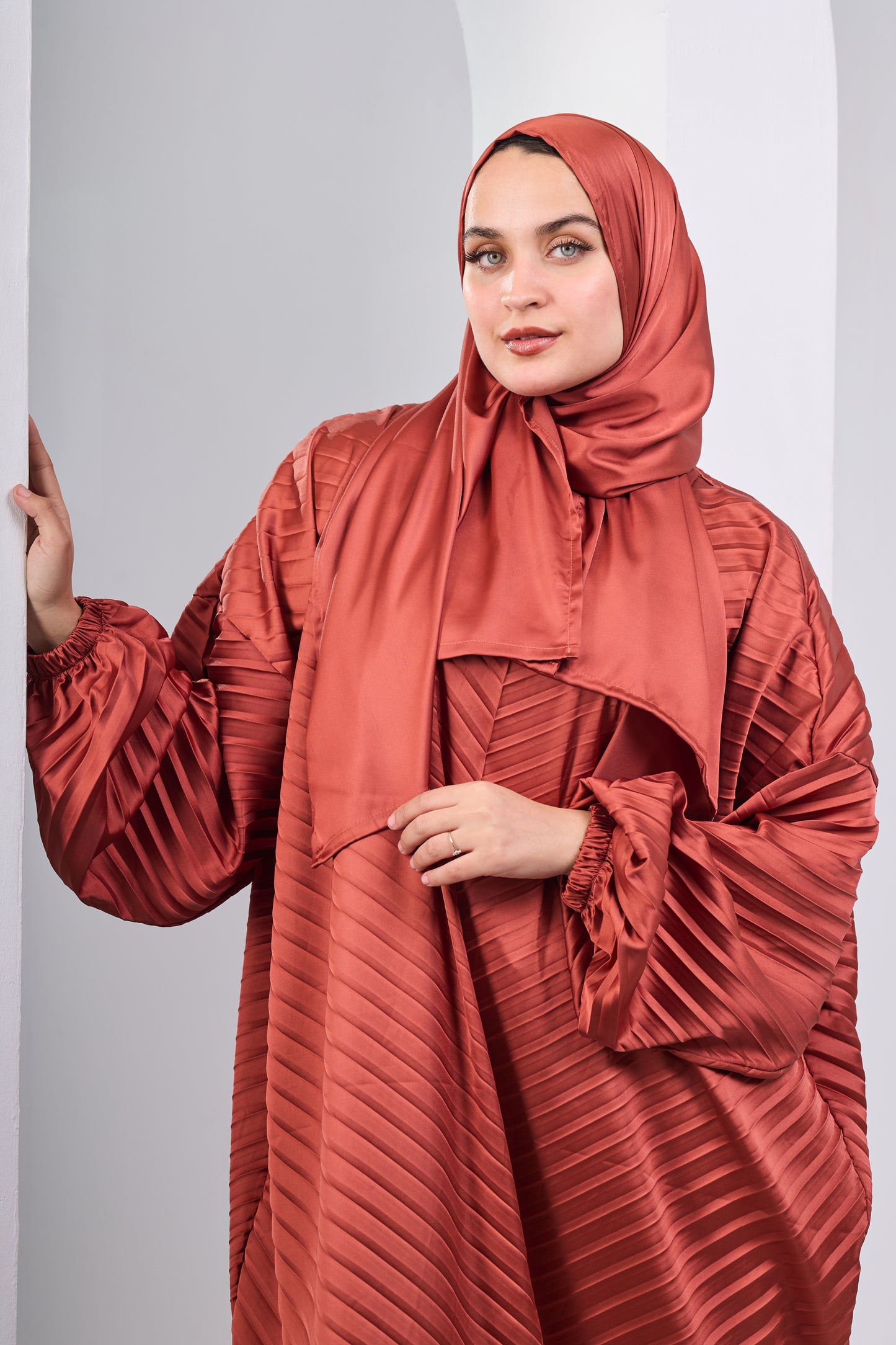 Burnt Orange pleated satin