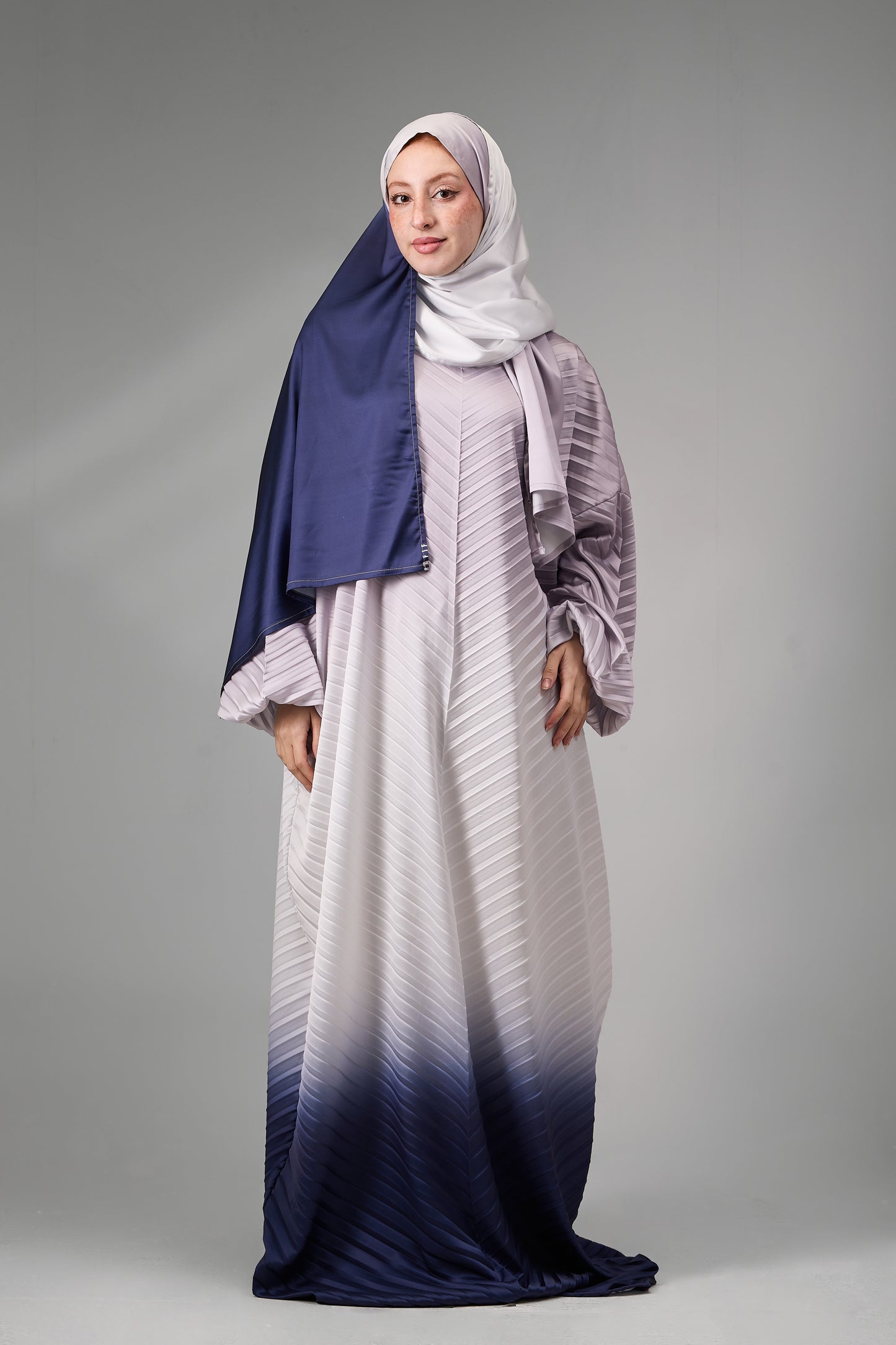 Lilac to Navy pleated satin