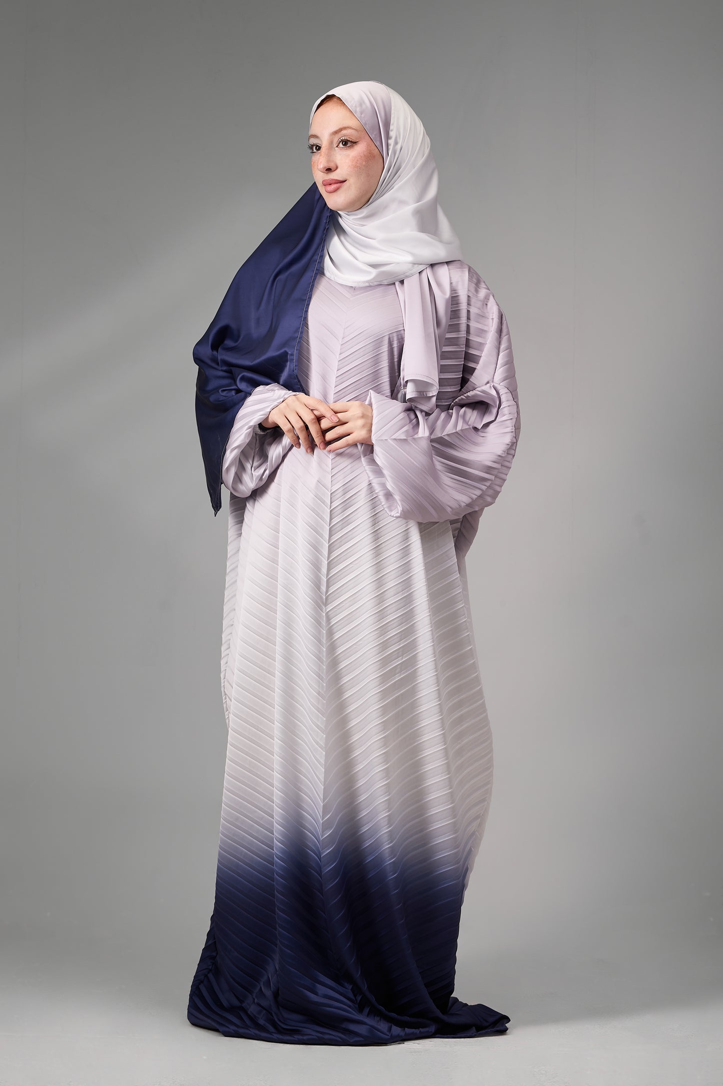 Lilac to Navy pleated satin