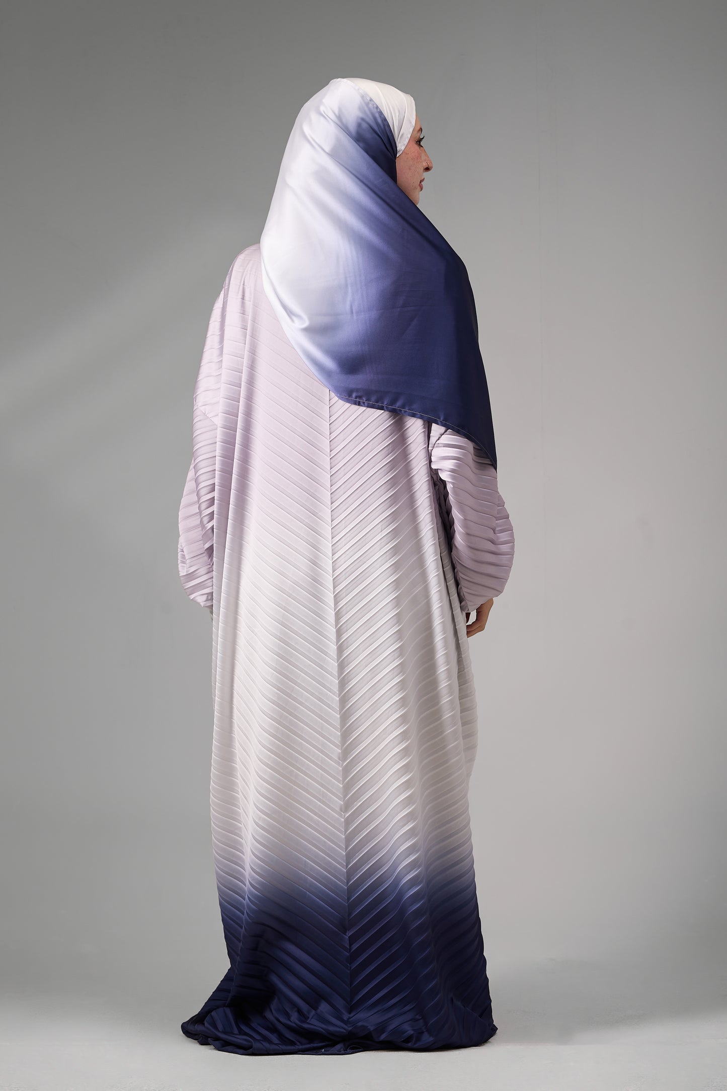 Lilac to Navy pleated satin