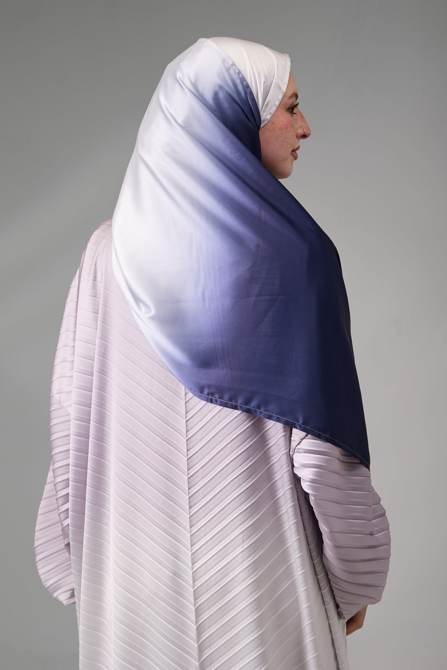 Lilac to Navy pleated satin