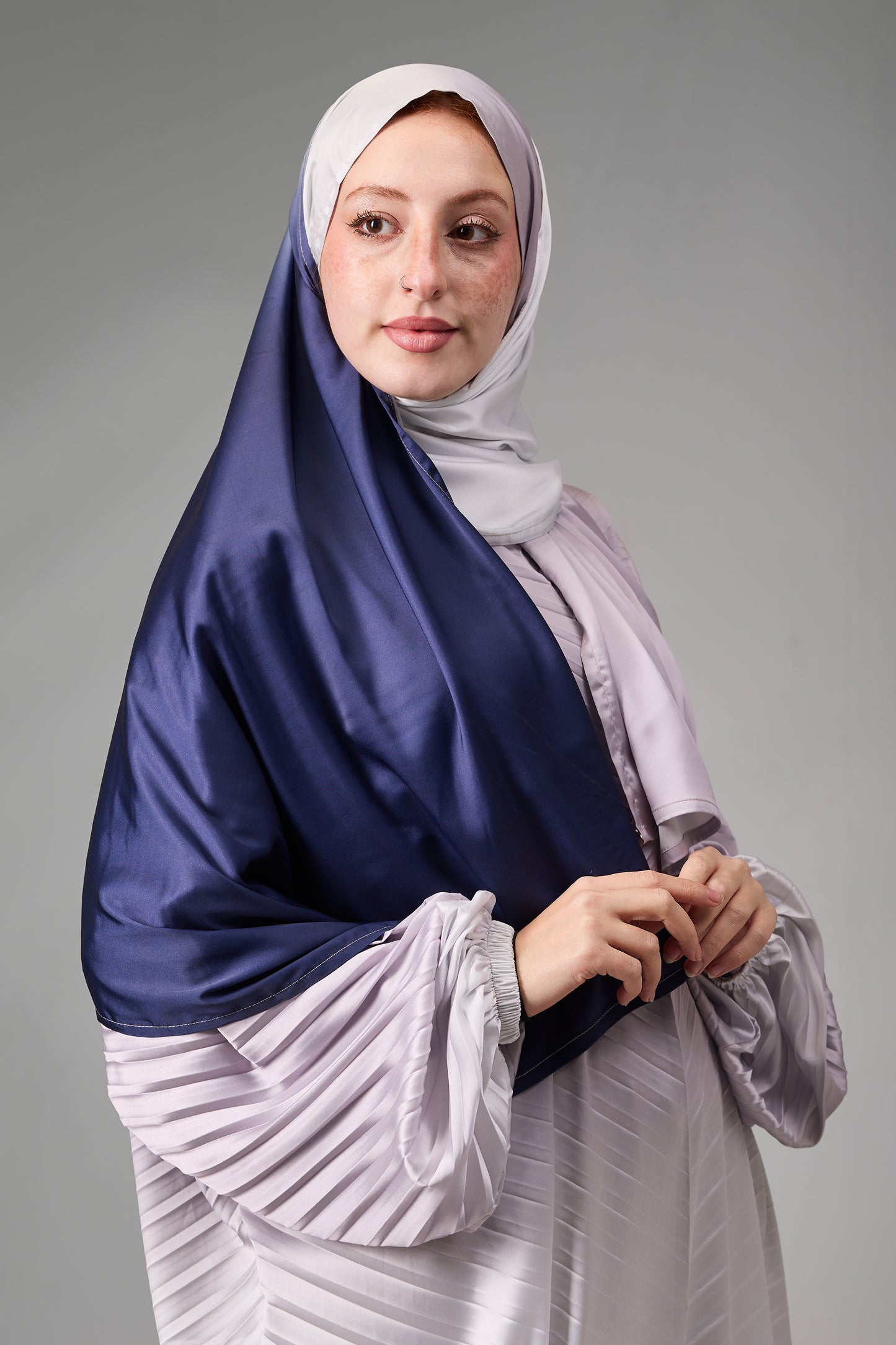 Lilac to Navy pleated satin